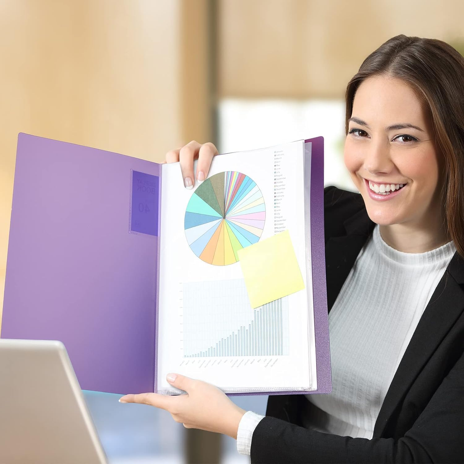 6 Pieces A4 Display Book Binder with Plastic Sleeves 40 Pockets, Binder Portfolio 30 * 22Cm Clear Sheet Protectors for Exhibition of Art Collections, Artwork, Photo, Document Supplies (Multicolor) image number 5