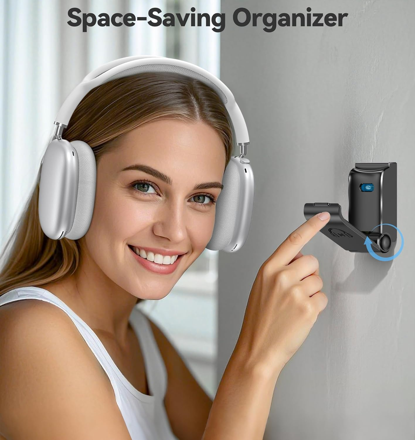 Headphone Stand, Wall Mount Headset Hanger, Gaming Headphone Holder Hook Clip, Foldable Headset Stand Desk Holder for PC Earphone Accessories, Black image number 6