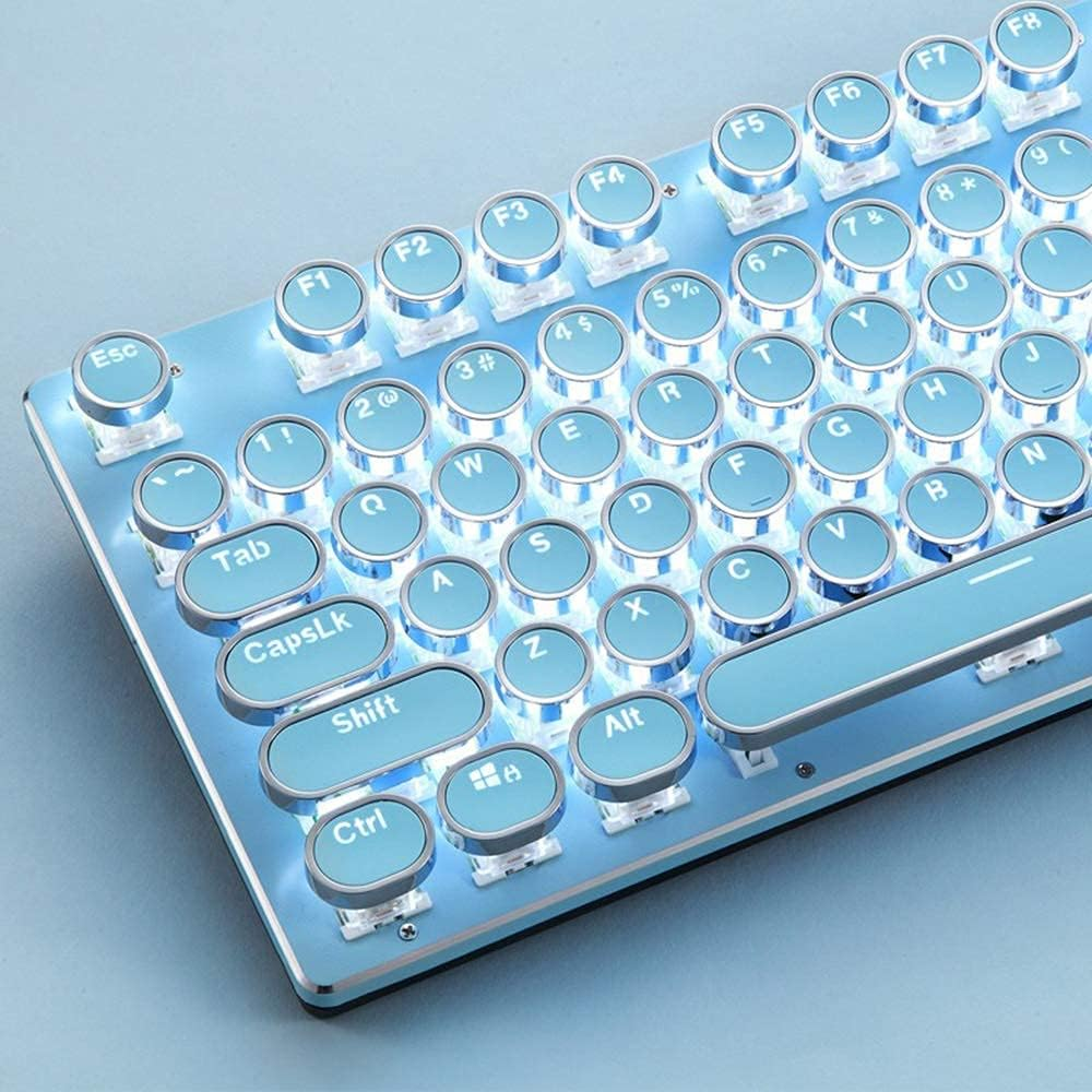 Basaltech Mechanical Gaming Keyboard and Mouse Combo, Retro Steampunk Vintage Typewriter-Style Keyboard with LED Backlit, 104-Key Anti-Ghosting Blue Switch Wired USB Metal Panel round Keycaps, Blue image number 6