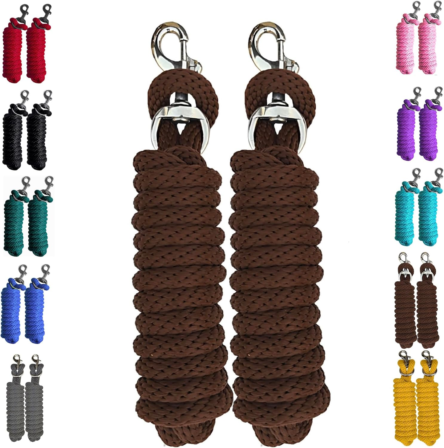 Majestic Ally Pack of 2 Solid Poly Lead Rope for Horses & Livestock &ndash; 10 Foot Long and 5/8 Inch Thick - Replaceable Heavy-Duty Bolt Snap &ndash; Handmade &ndash; Soft, Broken in Feel (Turquoise)