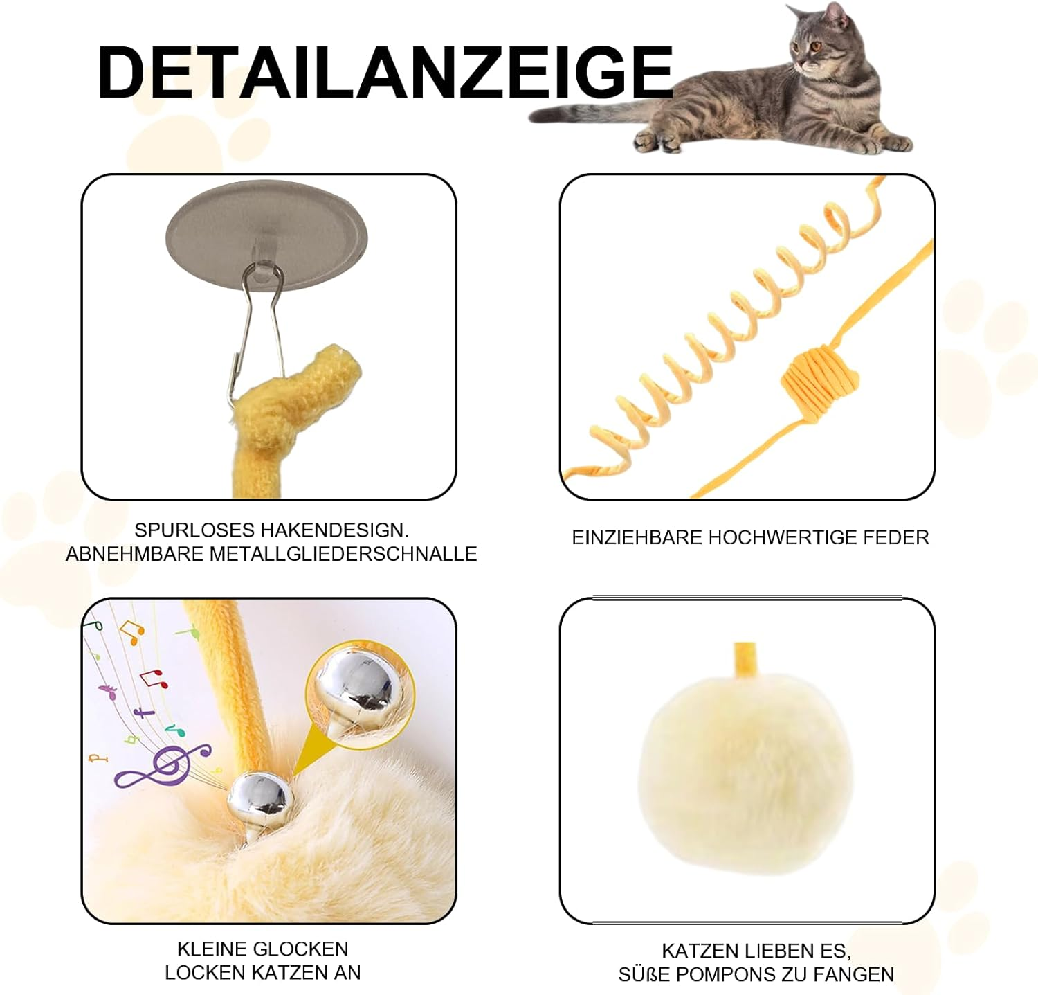 BEE&FLOWER Pack of 3 Cat Spring Toys, Self-Engineering Hanging Stretchy Cat Spring with Bell & Suction Cup, Soft Plush Interactive Cat Toy for Cat Run & Boredom image number 6