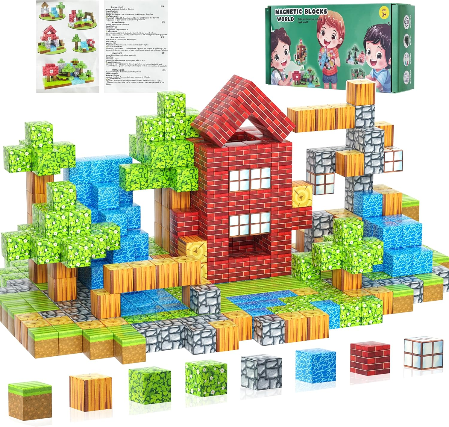 Magnetic Blocks,100Pcs Magnetic Tiles Forest Set for 3+ Year Old Boys & Girls,Build Mine Magworld Building Blocks,Magnetic Tiles 1" Building Blocks Toddler Toys STEM Sensory, Creative Kids Games Toys image number 2