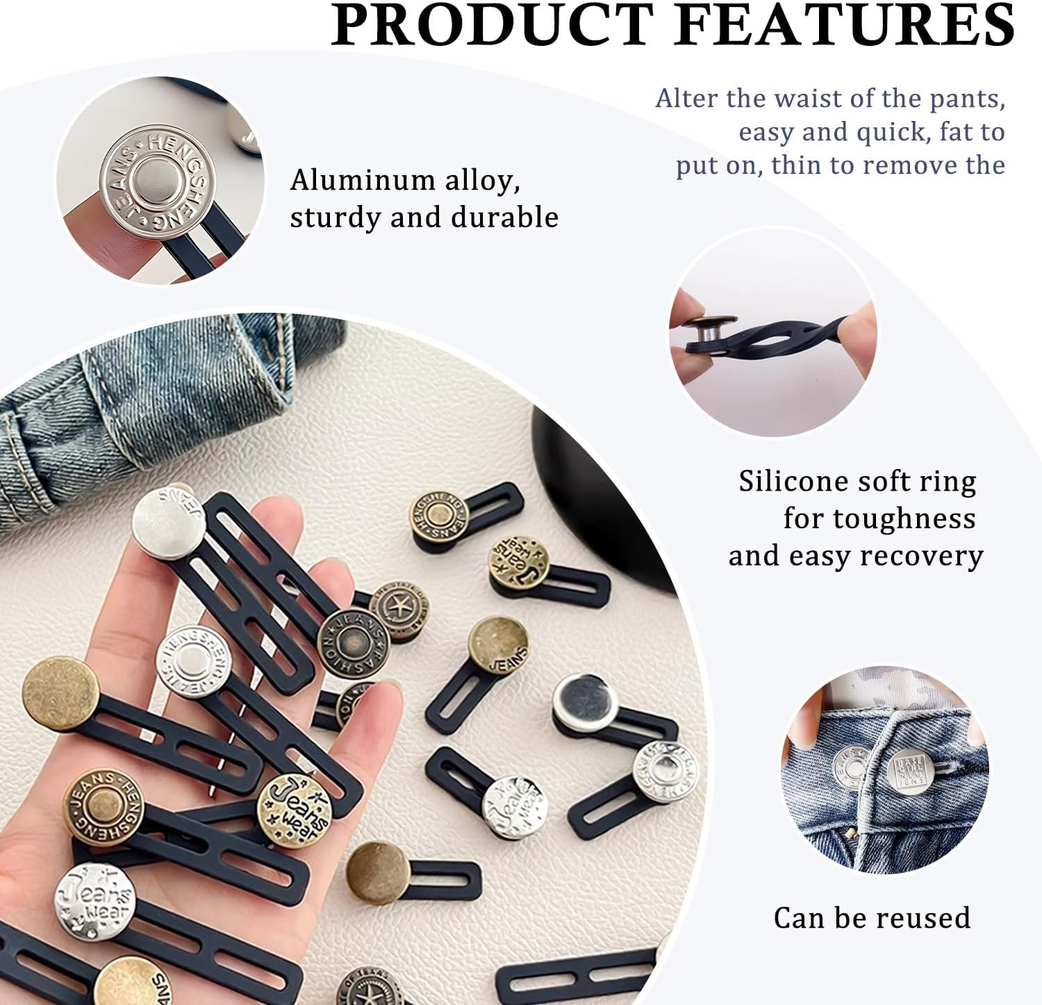 TORMEN No-Sew Button Extenders for Pants, Adjustable Waist Extender for Jeans, Comfortable Invisible Waistband for Women and Men, Easy to Use, （8 Pcs）