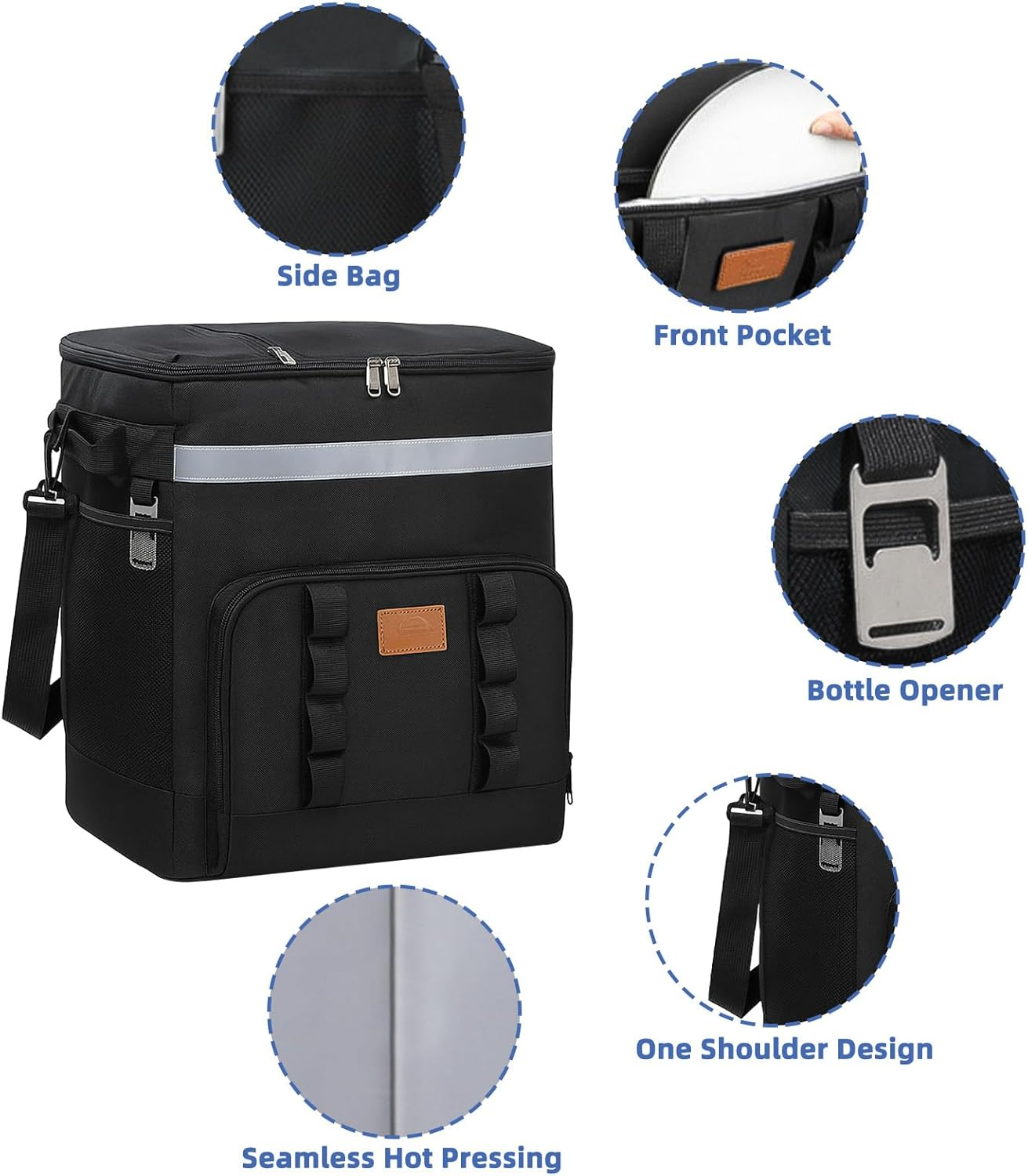 35L Collapsible Insulated Cooler Bag, Black Large Lunch Box, Leakproof Multi-Purpose Cooler with Wheels and Handle for Camping, Picnic & Grocery image number 4