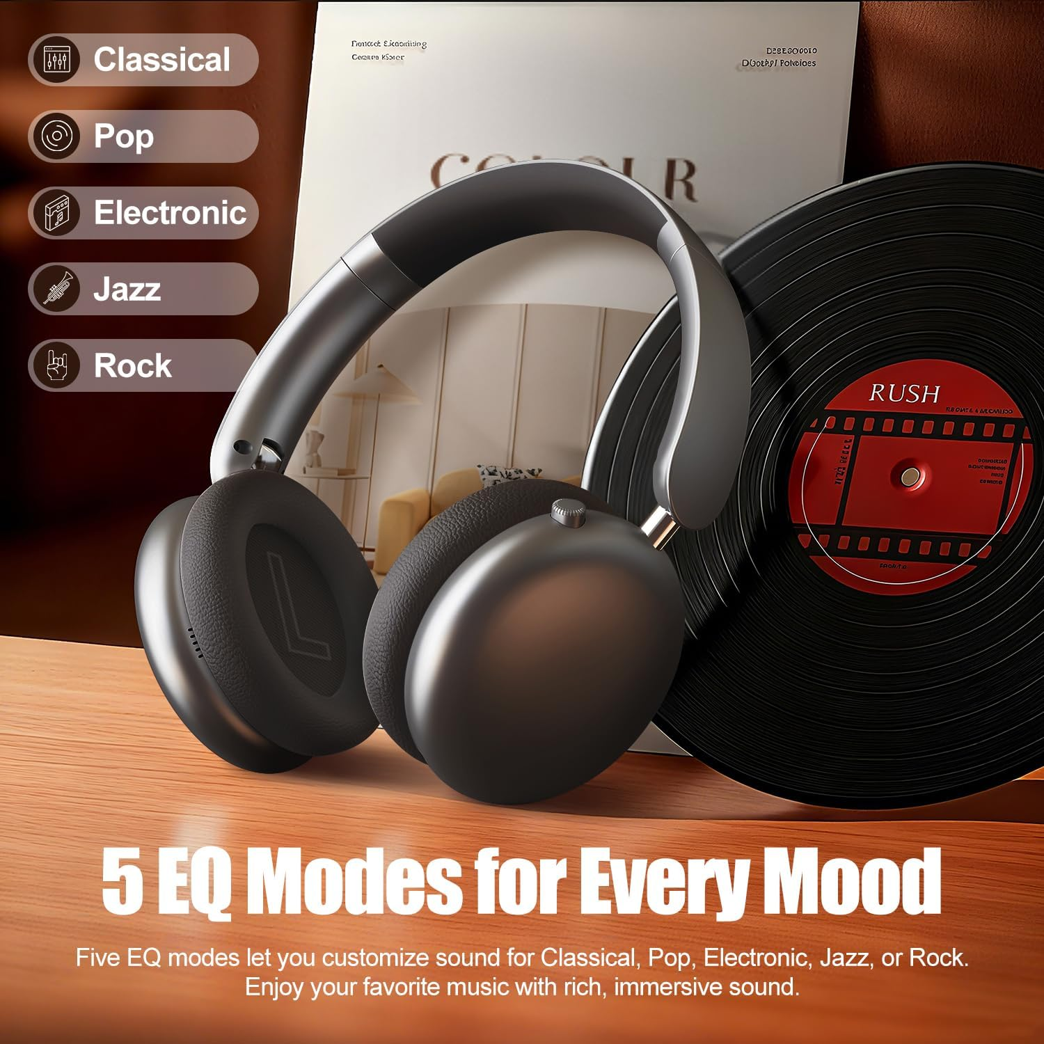 Y06 Wireless over Ear Headphones, Noise Canceling Bluetooth 5.3 Headphones with Eq,Hi-Res Audio,48H Playtime-Grey image number 2