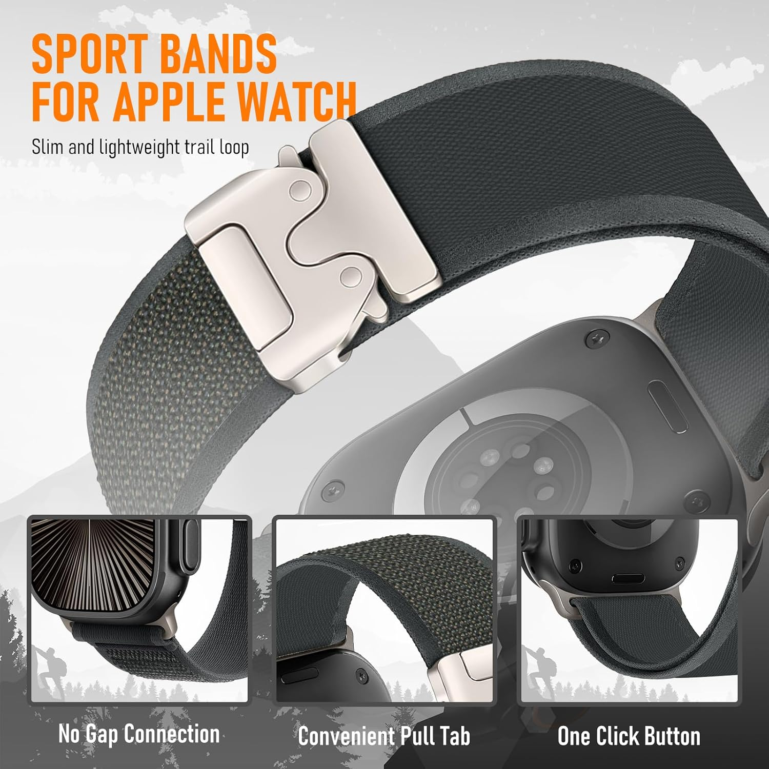 Trail Loop Nylon Band for Apple Watch Ultra 2/3/Ultra Band 49Mm 46Mm 45Mm 44Mm 42Mm 40Mm 41Mm 38Mm, Rugged Sport Fabric Strap for Apple Watch Series 11 10 9 8 7 6 5 4 3 SE SE2/3 Iwatch Bands Men Women
