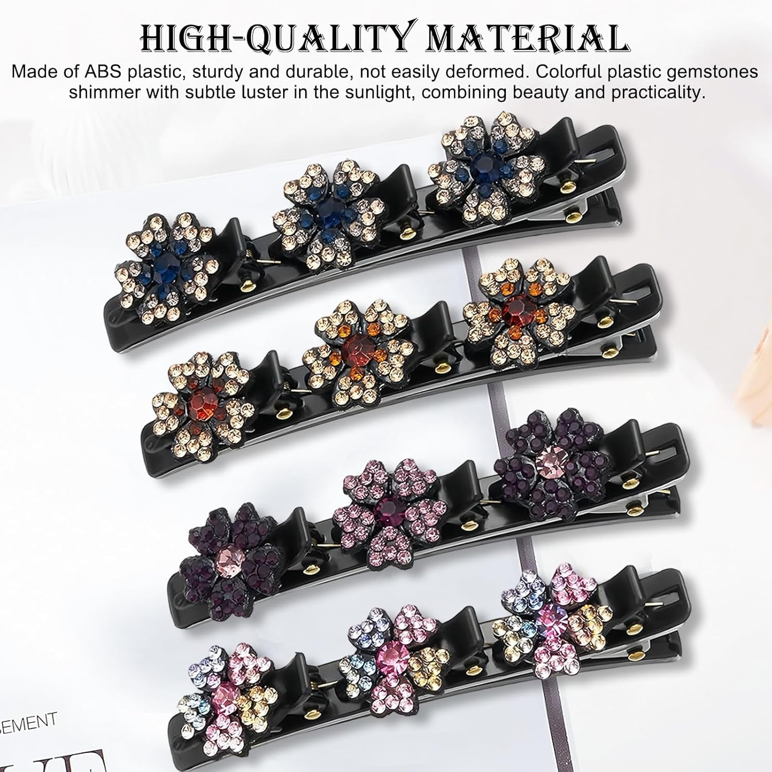HSUYUN Pack of 4 Sparkling Double Layer Hair Clips, Women'S Stylish Hair Clips, Flower Hair Clips, Double Layer Structure Hair Clip, Suitable for Daily Classes, Work and Dance Performances image number 3
