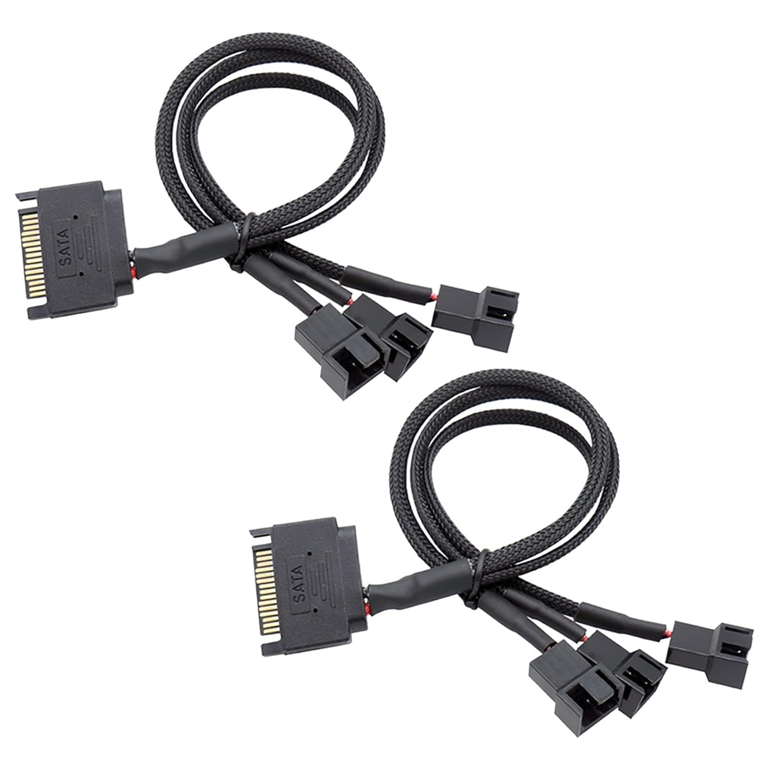 Tunghey 2Pack SATA to 2-Way Fan Splitter Adapter Cable - Sleeved Braided Y Splitter for Computer Case PC 3/4 Pin Extension Power Cable - SATA to Fan Converter 27Cm (1To2)
