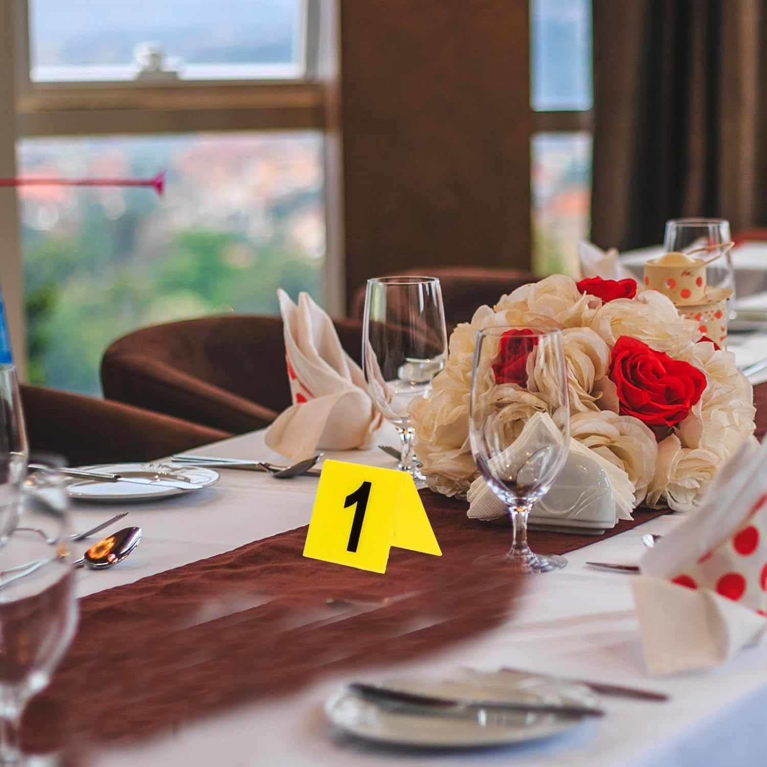 Angoily 10Pcs Acrylic Evidence Markers, Double-Sided Number Markers, Yellow Table Numbers for Restaurants, Crime Scene Decorations, 2.48 X 2.16 Inch