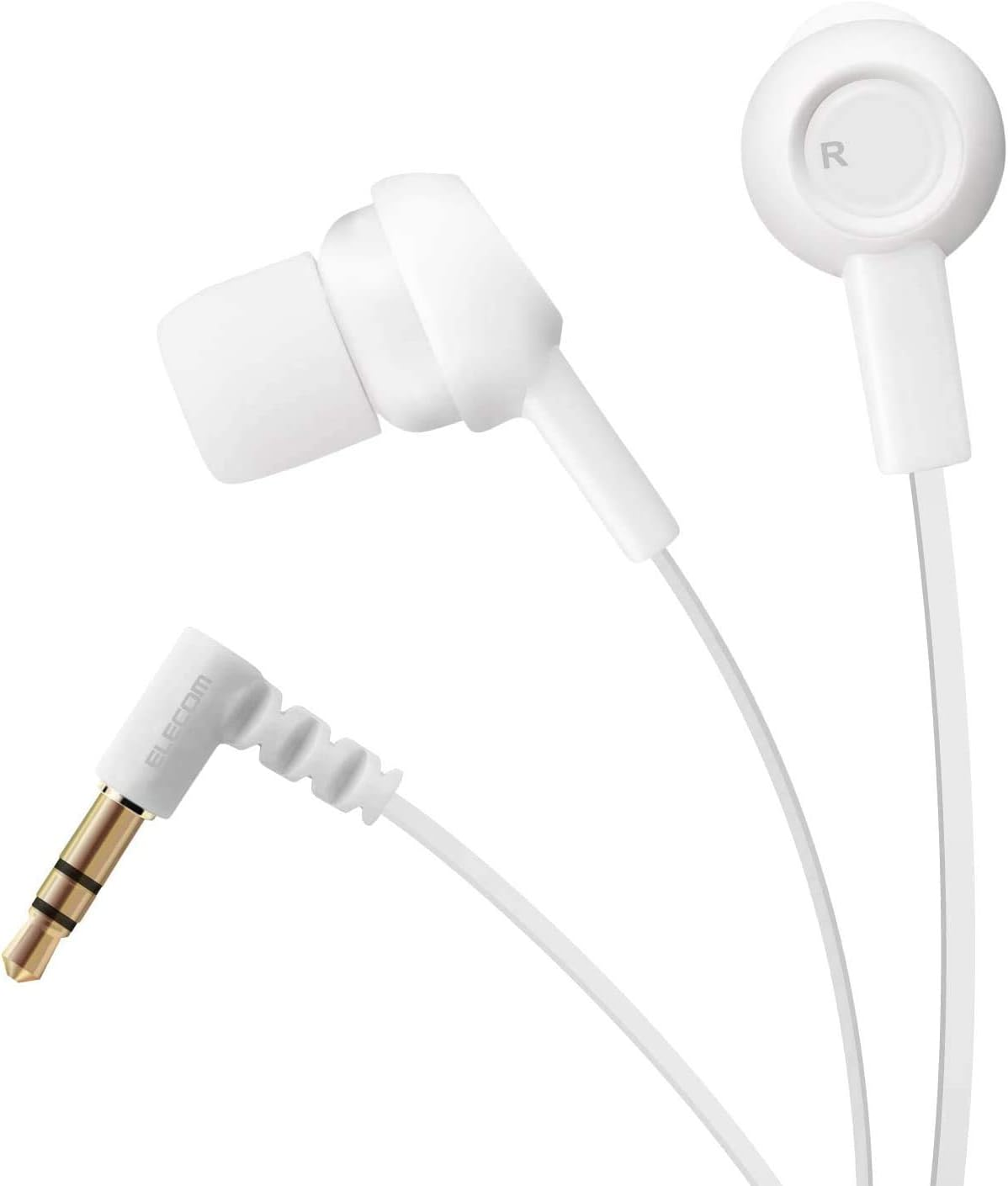 Elecom EHP-C3520WH Stereo Earphones, Tangle-Free Flat Cord Y-Type, 0.3 Inch (9 Mm) Driver, White