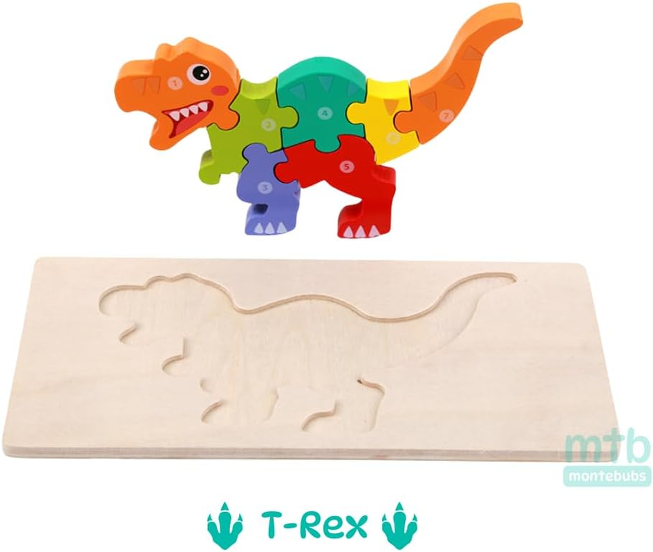 3D Dinosaurs Puzzles for Toddlers Set of 4 Dinosaurs Easy Grip Chunky Wooden Puzzles Suitable as Boys and Girl Age 3 4 5 Years Old Montessori Toys image number 1