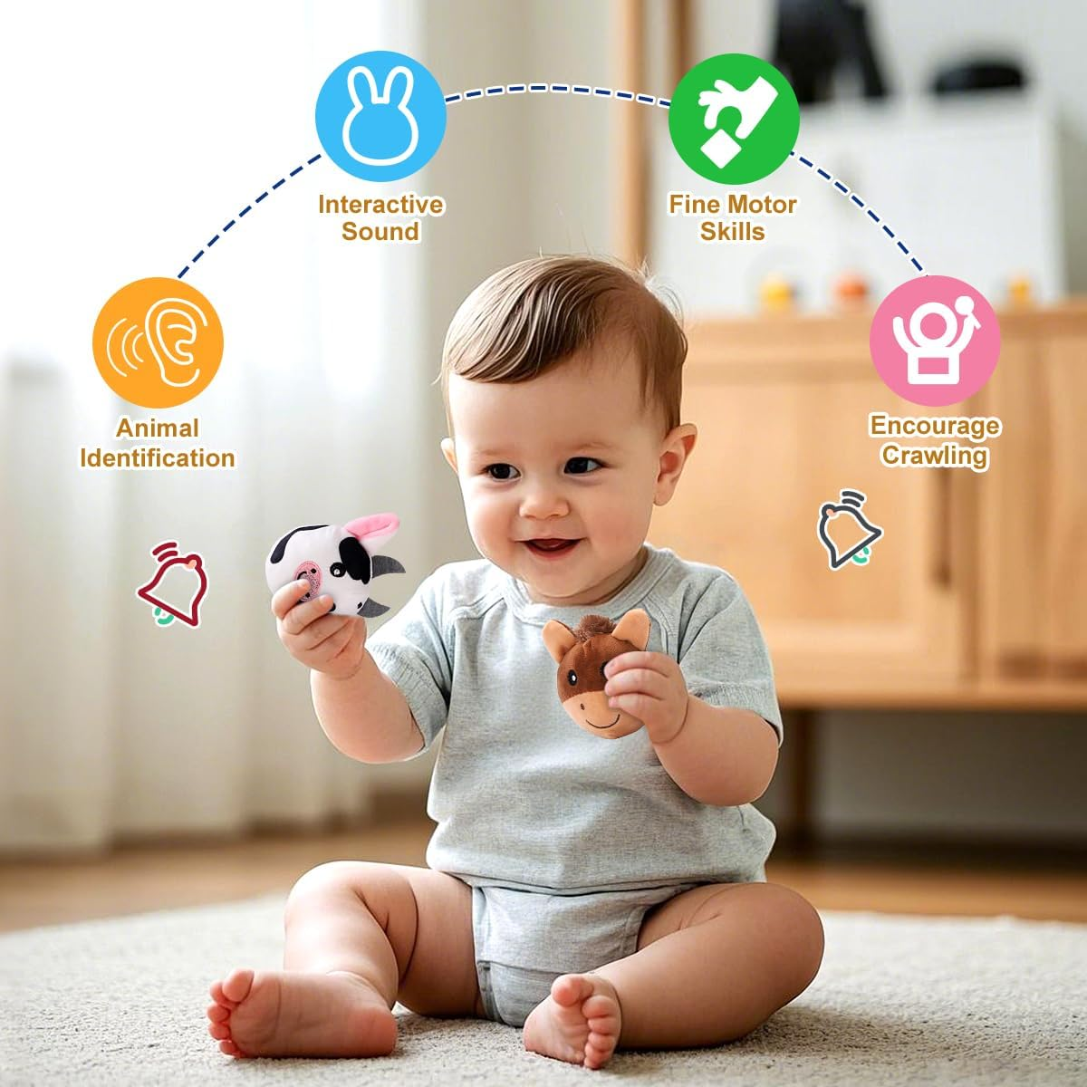 Baby Toys 6-12 Months，Montessori Toys for 6 Month Old Babies， Surprise Barn with Stuffed Farm Animals, Rattle, Crinkle Paper, Mirror，Sensory Toy for Toddlers 1-3 Boy Girl Gift Birthday image number 3