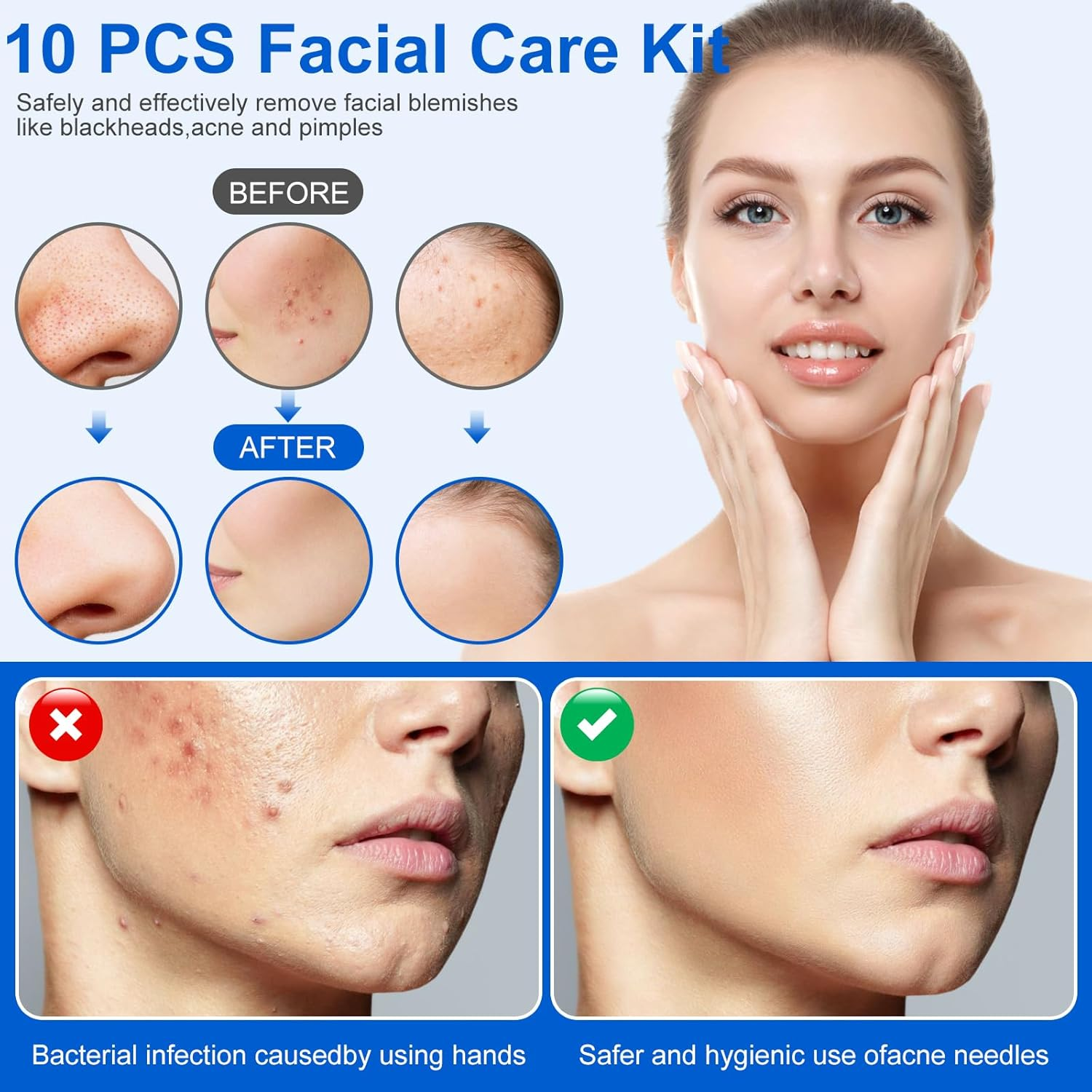 Baxrou Professional Pimple Comedone Extractor Popper Tool - 10 Pcs, Silver, Stainless Steel, Facial & Nose, Acne Removal Kit with Metal Box image number 6