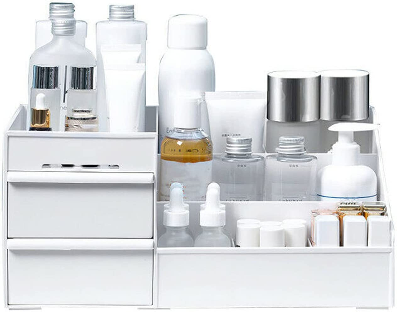 Yotsuba Clarity Cosmetic Organizer with 2 Drawers - Clear Makeup Organizer & Skincare Organizer for Bathroom & Desktop, Multifunctional Jewelry and Cosmetic Organizer Cabinet, White image number 6