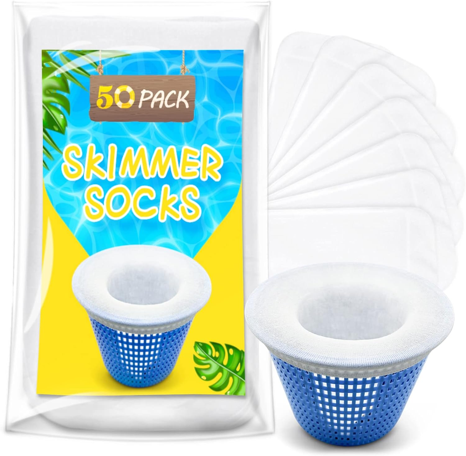 50 Pack Pool Filter Socks for Pool Skimmer, Pool Skimmer Socks for Inground Pool or above Ground Pool Filter, Ultra Fine Mesh Screen Liner Skimmer Basket Sock Scum Sock Saver, Debris Leaves Catcher image number 1
