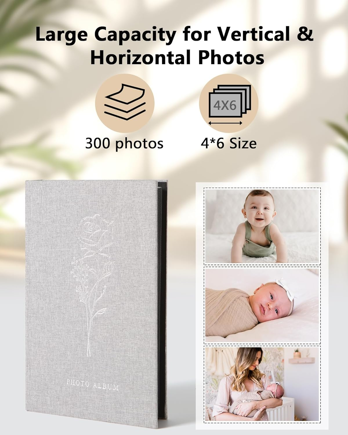 Yuforr Photo Album 6X4 Slip In, 300 Pockets Photos, Linen Photo Albums for Family Wedding Anniversary, Album Book Holds Landscape 10X15Cm Pictures-Gray image number 2