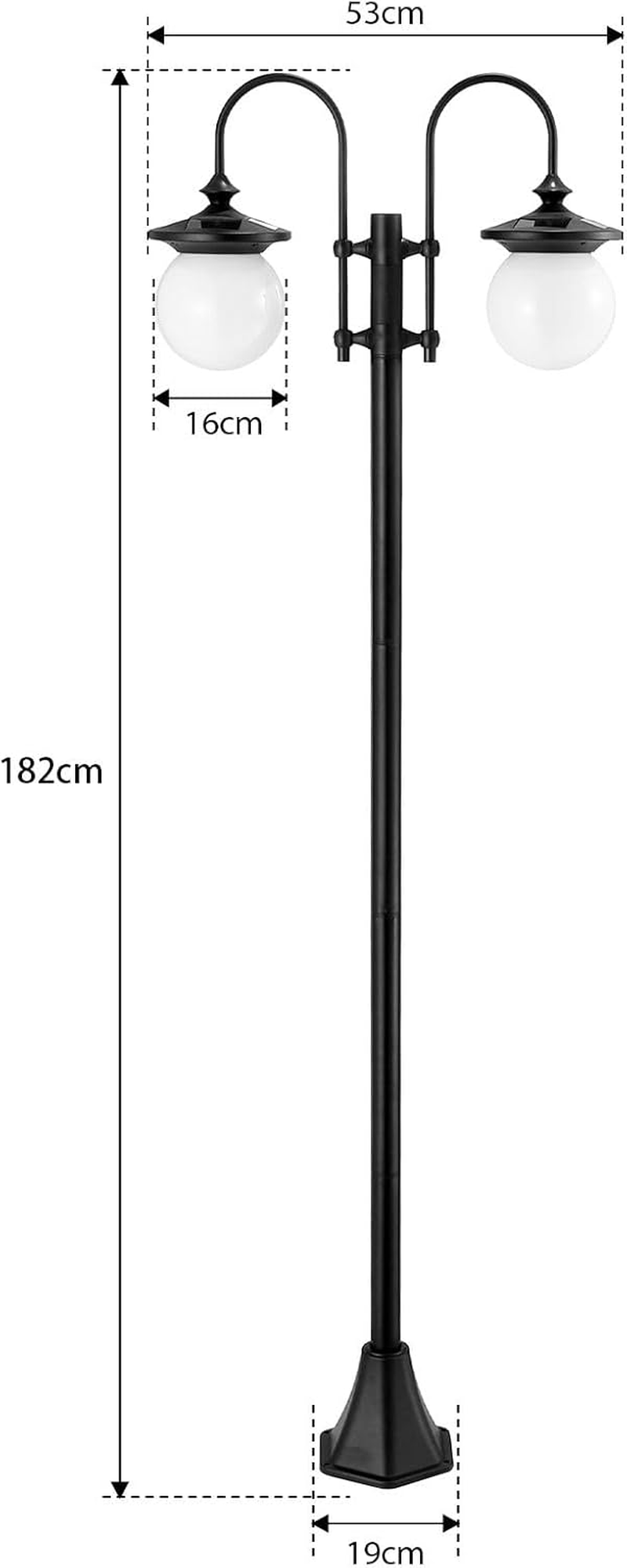 182Cm Solar Outdoor Post Light, IP44 Waterproof Heavy-Duty Aluminum Pole Lights with 2Pcs Globe Shade for Street Garden Pathway Security Pole Lamp Yard Driveway Patio