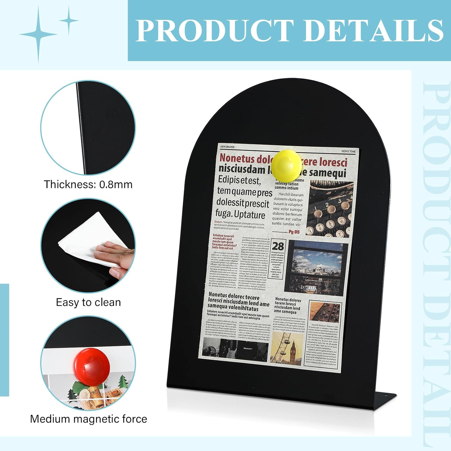 Shimeyao 2 Pcs Black Magnetic Bulletin Board for Tabletops with 8 Magnets 12 X 8.5 Inch Memo Display Easel Stand for Home Office School Kitchen Table Supplies (Arched)