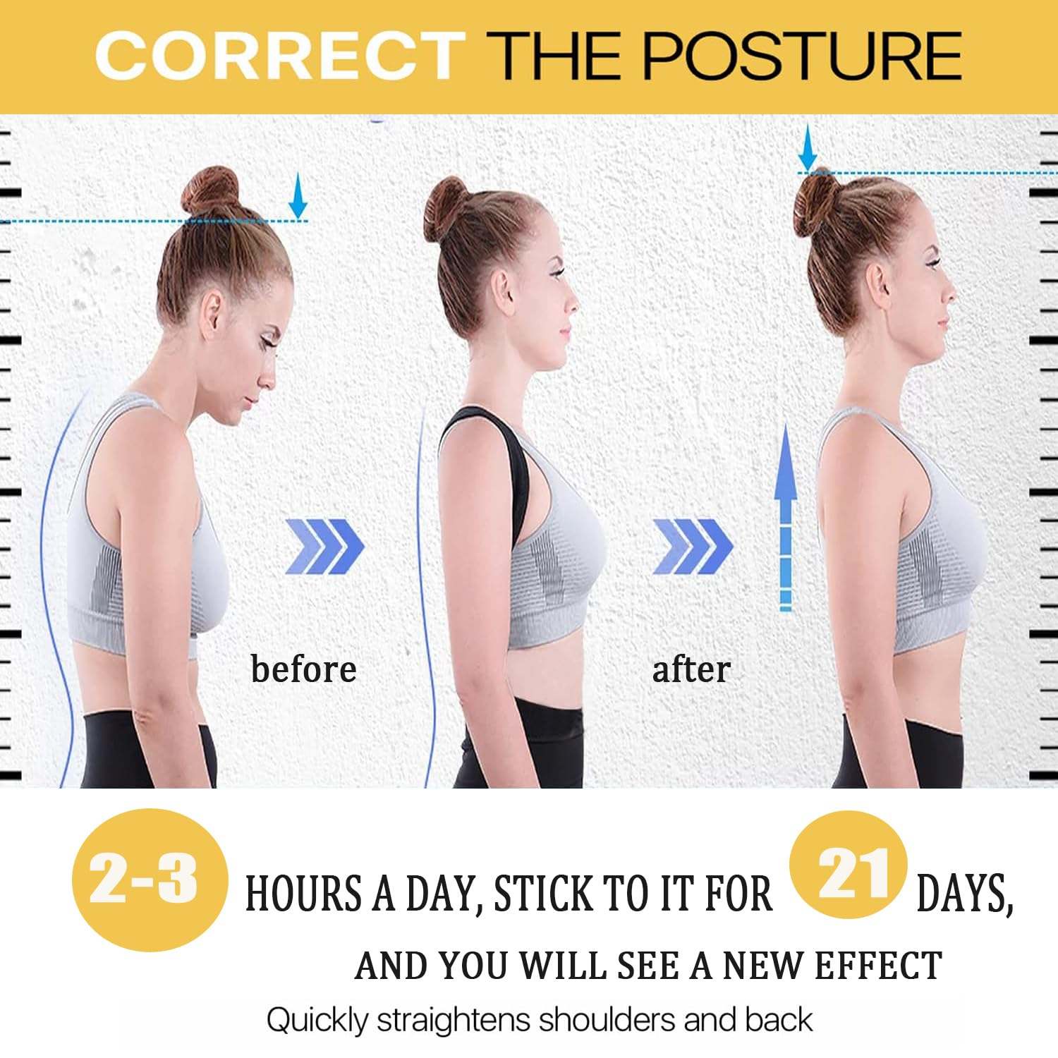 Lxcshljx Back Brace Posture Corrector, Adjustable Breathable Posture Corrector Support Strap, Upper Back Shoulders Straightener Support Belt, Clavicle Supportive Brace for Improve Hunchback Posture(M) image number 3