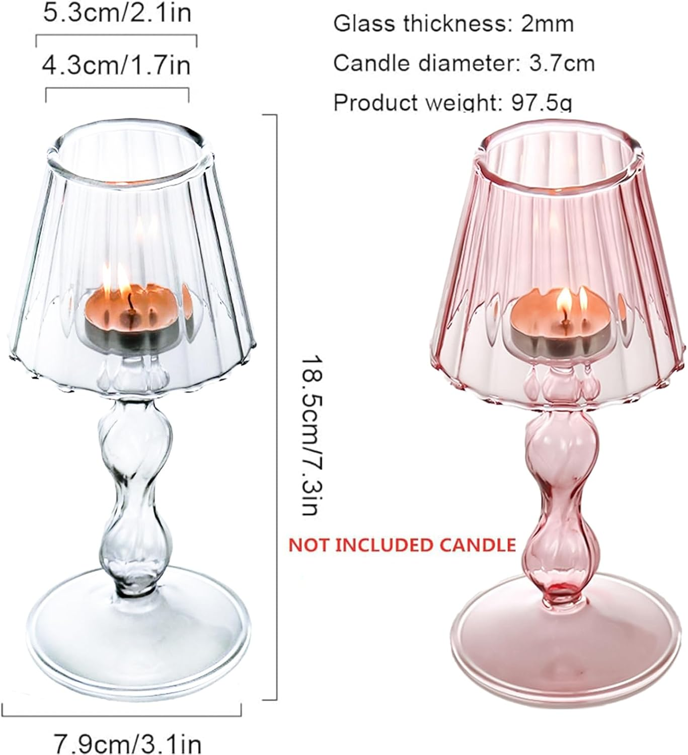 MLKLDOU Glass Candlestick Holder，Candle Holder Desk Lamp Shaped，Glass Tea Light Candlestick for Home Dining Table Office Desk Party Decoration Candle Holder (Transparent) - Transparent image number 2
