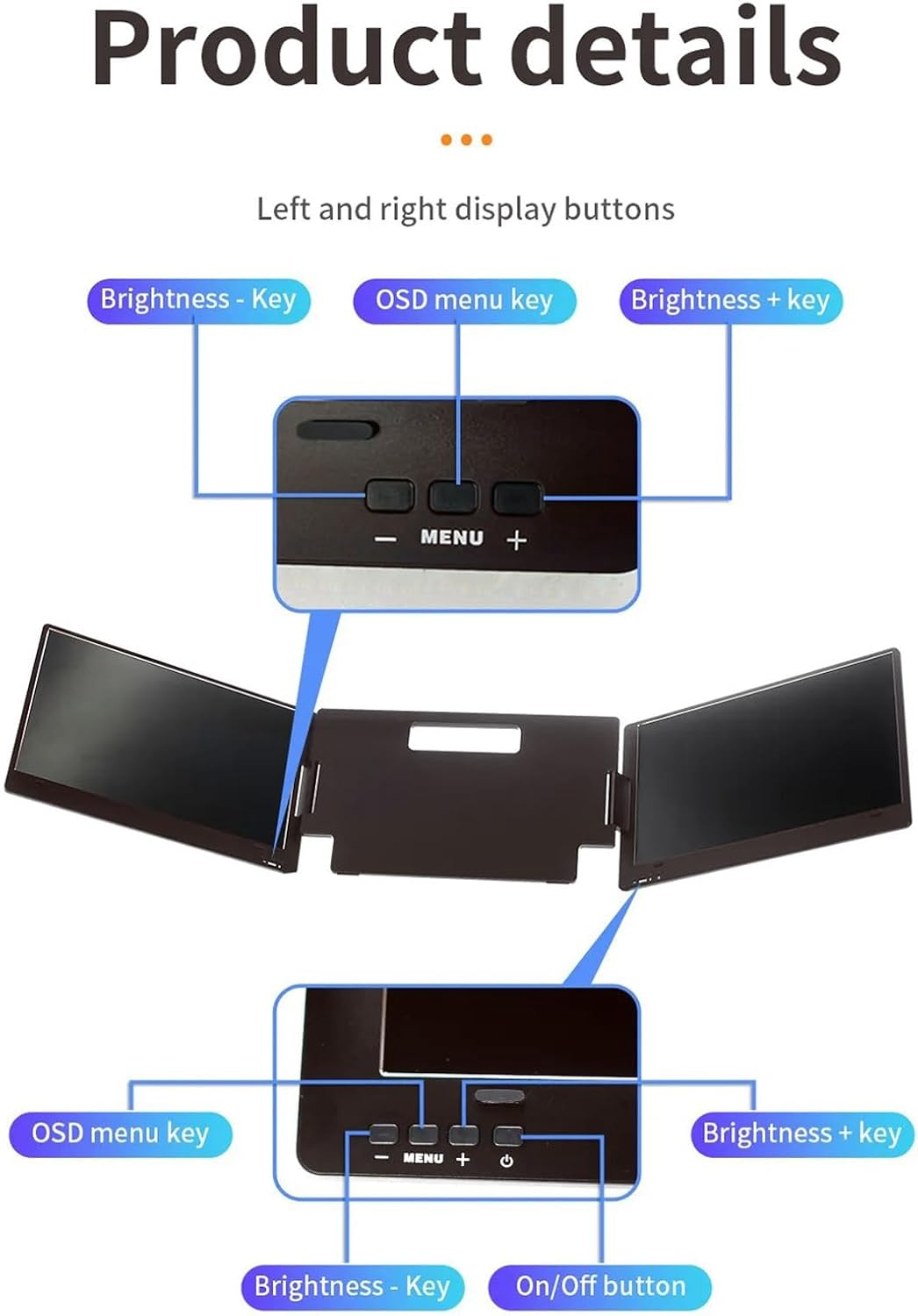 Triple Screen Laptop Monitor, 14 Inch Portable Monitor for Laptop, Dual Triple Monitor Screen Extender with Adjustable Support, Type C for Laptop within 15.6 Inch (AU Plug) image number 5