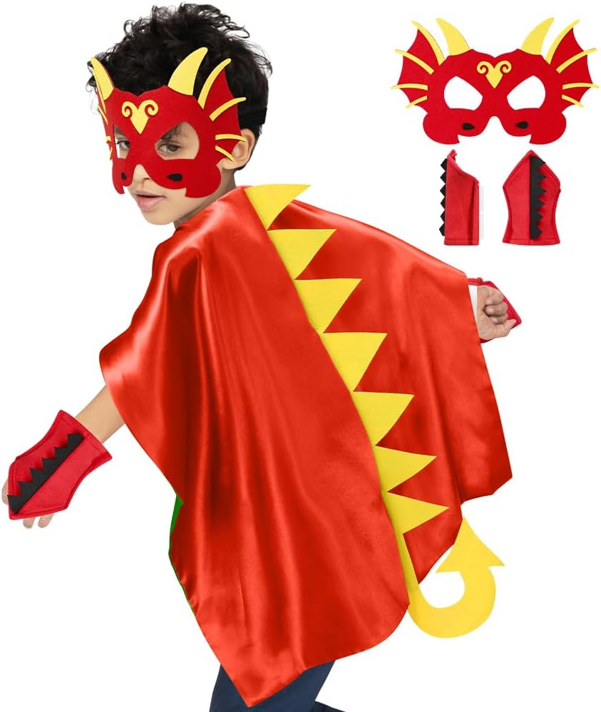 AUTOWT Dinosaur Capes Costume for Kids, 4 Pack Dragon Toddlers Boys Girls Dress up Costumes Clothes with Masks Paws Dino Role Play Birthday Party Favors