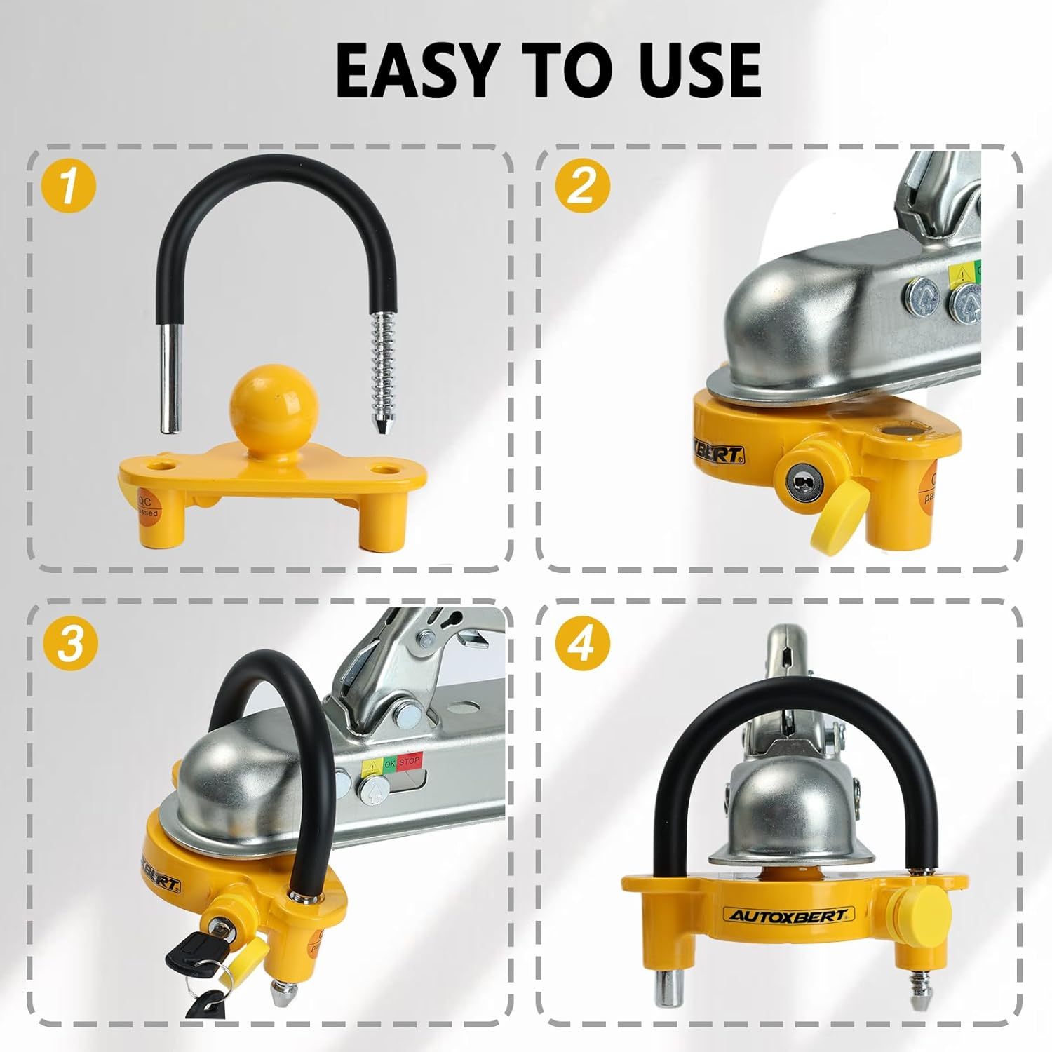 Universal Trailer Coupler Lock Anti-Theft Ball Hitch Trailer Lock Adjustable Security Heavy Duty Caravan Lock Fits 1-7/8",2&rdquo;, 2-5/16" with Protective Cover and Keys image number 2