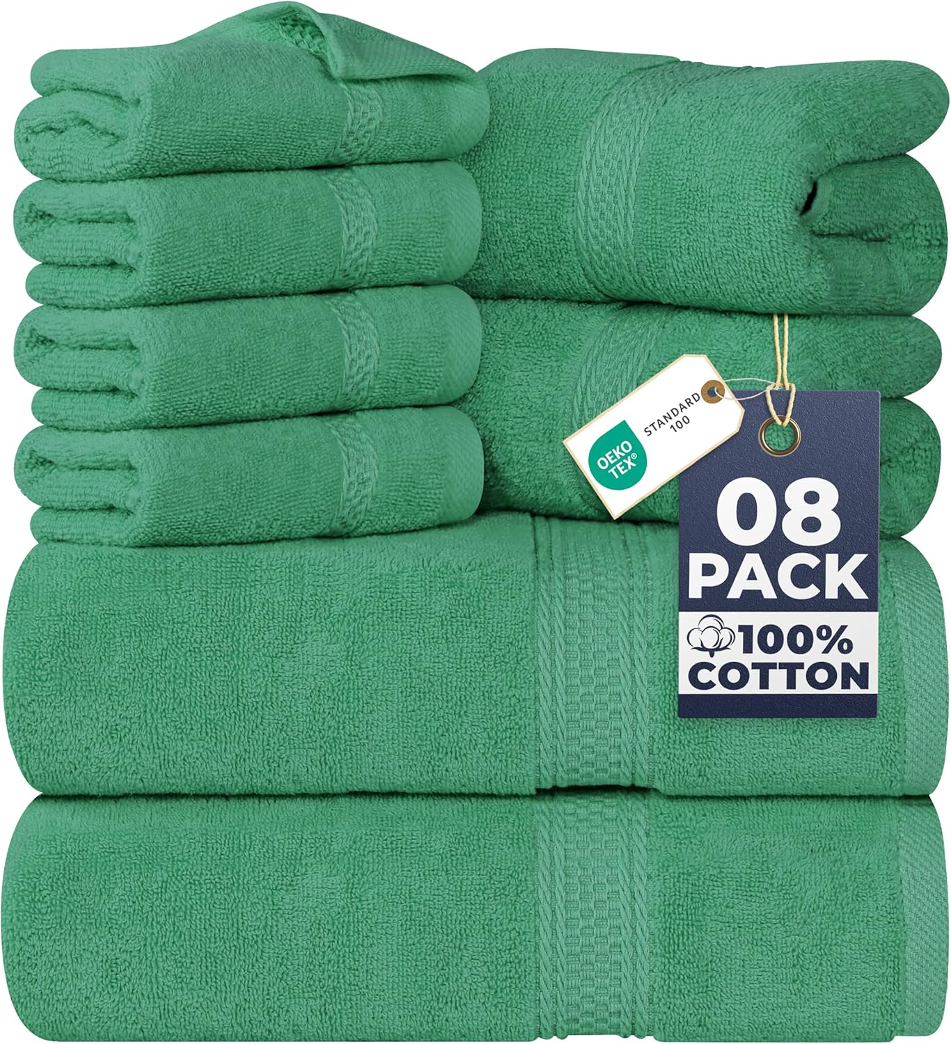 Utopia Towels 8-Piece Premium Towel Set, 2 Bath Towels, 2 Hand Towels, and 4 Wash Cloths, 600 GSM 100% Ring Spun Cotton Highly Absorbent Towels for Bathroom, Gym, Hotel, and Spa (Dark Brown) (UT1060) - Blue image number 2