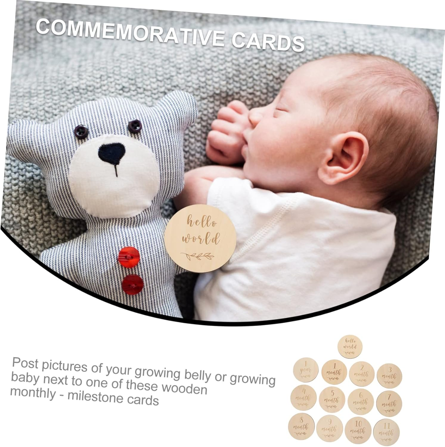 Wooden Baby Milestone Growth Cards Infant Monthly Commemorative Announcement Set Newborn Photography Prop 13Pcs Suitable for Baby'S Monthly Birthday Recording image number 2