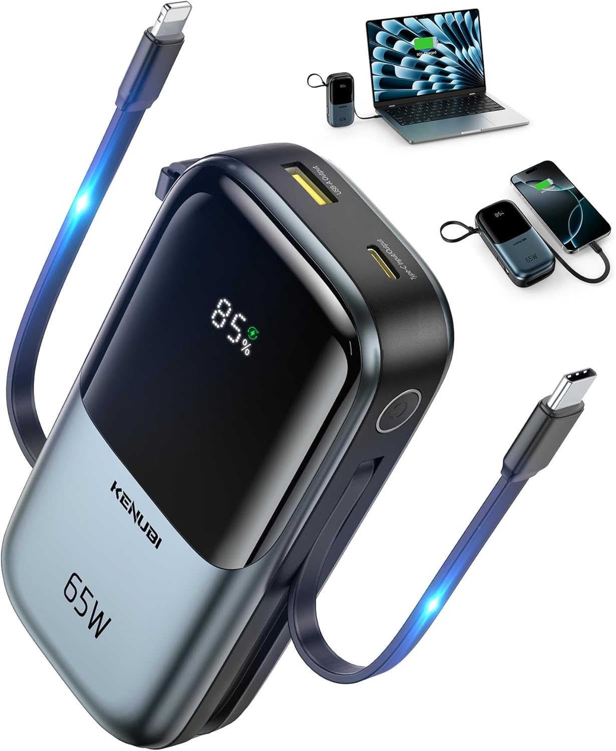 2025 Latest Portable Charger with Built in Cables, 20000Mah 65W Compact USB C Laptop Power Bank Fast Charging Travel Essentials Battery Pack for Macbook Dell Ipad Steam Deck Iphone 17 16 Samsung S24 image number 6