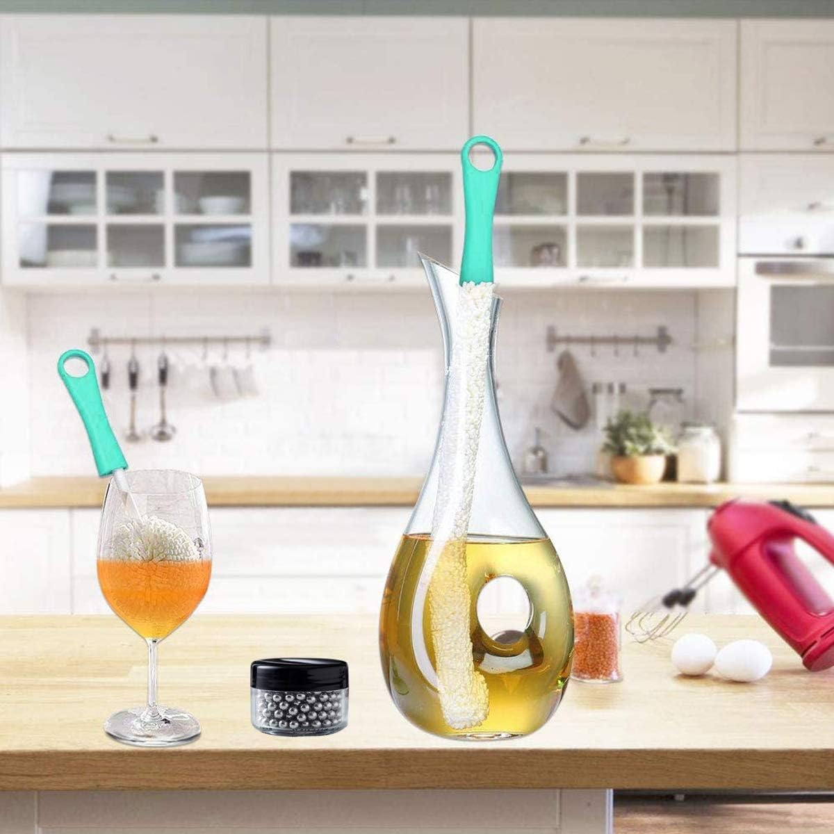 500 Granule Stainless Steel Decanter Cleaning Beads and Wine Brush - Multi-Function Household Cleaning Tools for Decanter, Champagne Flutes, Goblets, Glasses, and Cups
