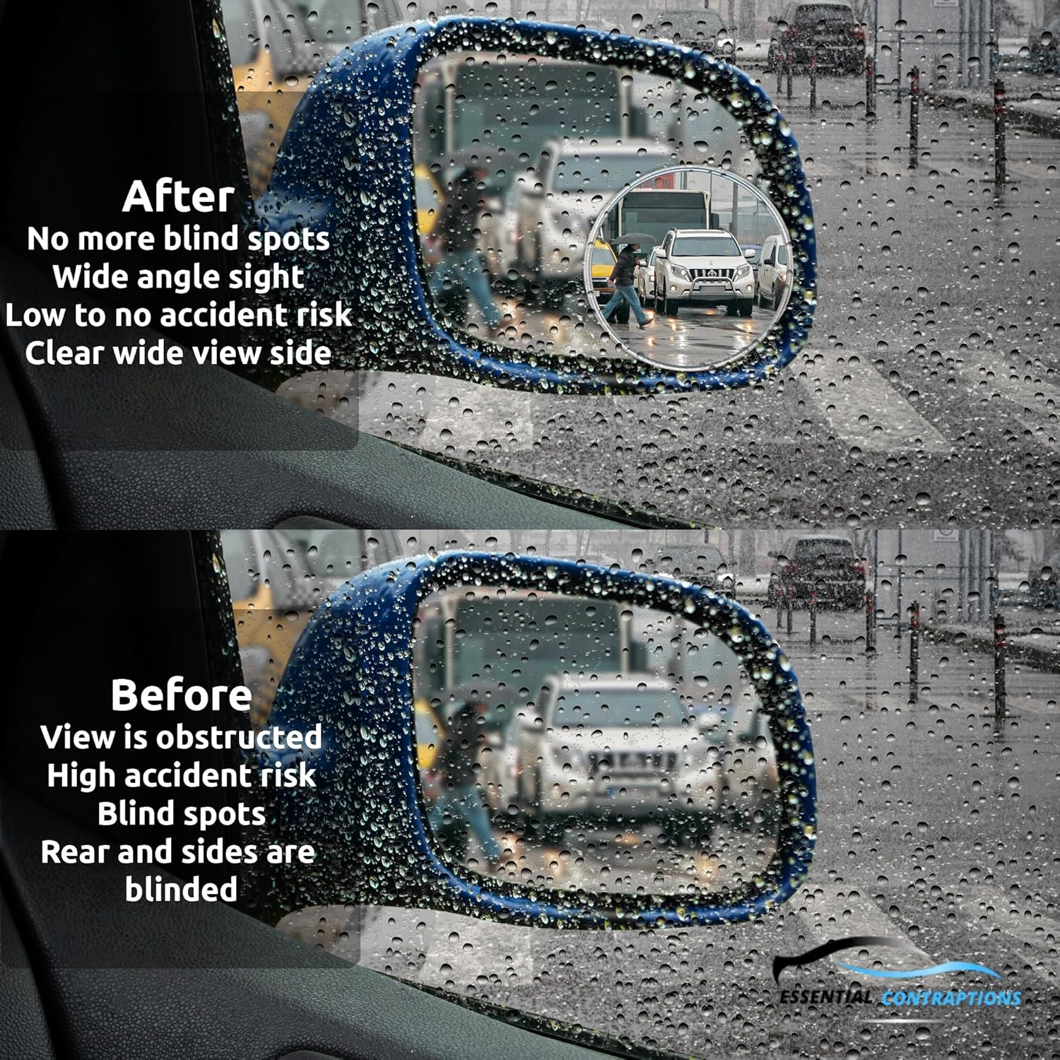 Essential Contraptions Best Blind Spot Mirror - 4 Pack Oval Convex Self Stick, Rust Resistant Aluminium 2" Rear View Blind Spot Mirrors 4Pcs - Universal Fit for SUV & Cars image number 5