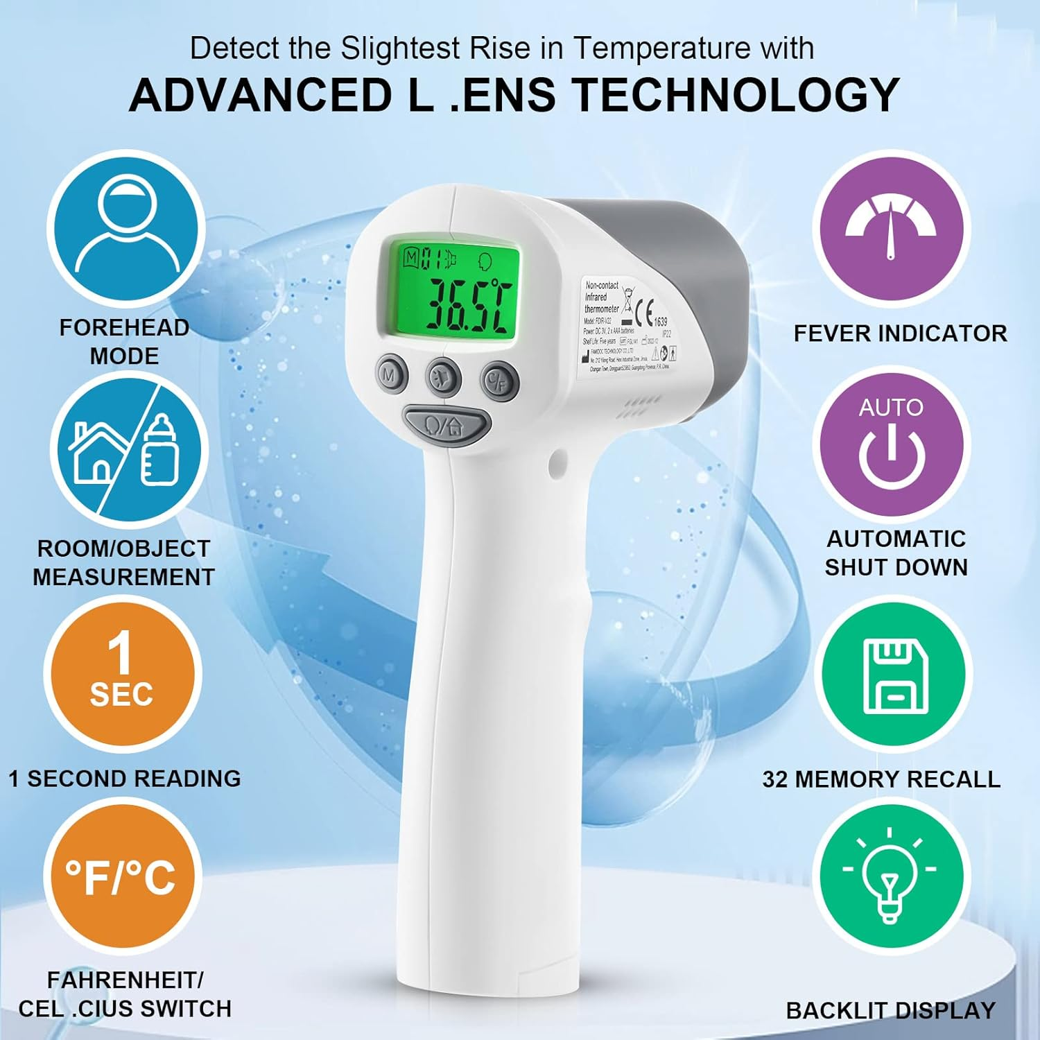 Non-Contact Infrared Thermometer with Digital LCD Display, Professional Precision Digital Thermometer for Baby Kids and Adults image number 5