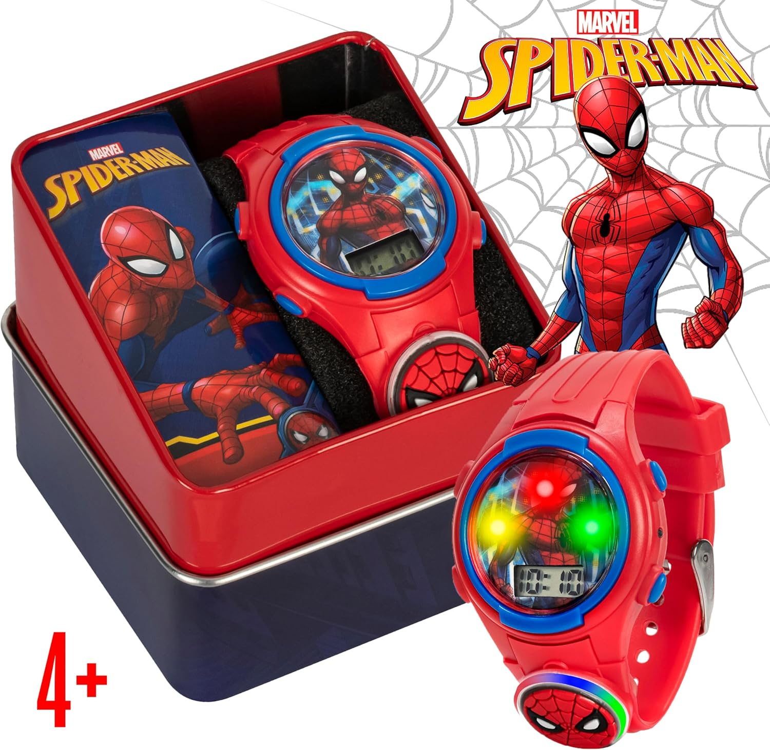 Accutime Kids Marvel Spider-Man Digital Quartz Plastic Watch for Boys & Girls with LCD Display, Red, Digital Quartz