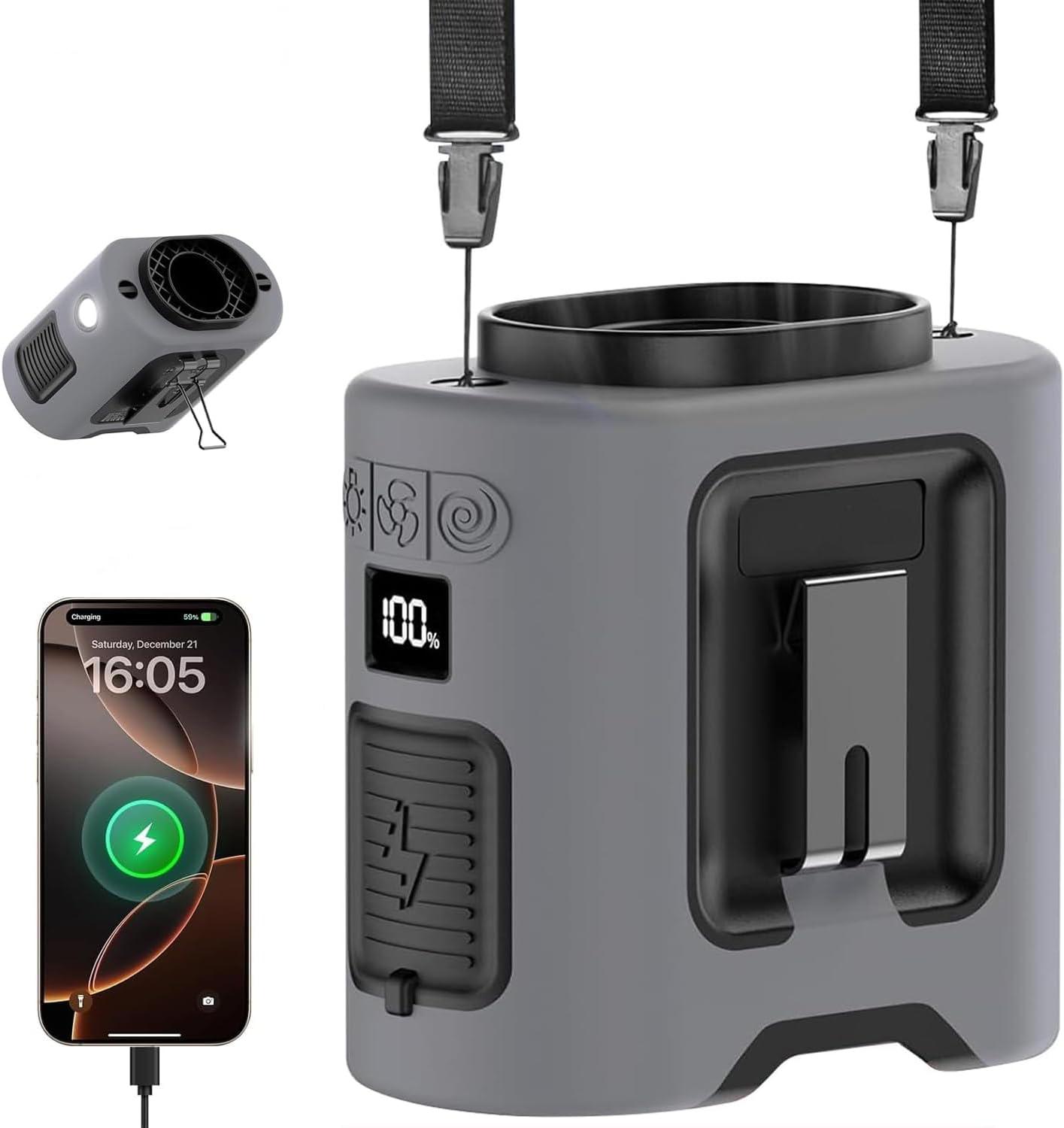 14500Mah Belt Fan, Waist Fan with Max 67H Working Time and 5 Speeds Adjustable, Clip on Fan for Outdoor Jobsite Camping Farms (Grey) image number 3