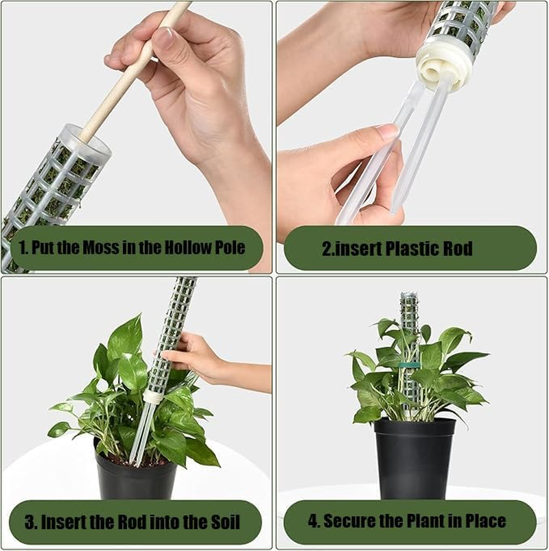 4-Piece Stackable Moss Pole Plant Support with Green Mesh Climbing Stakes for Indoor Plants, Potted Plant Climbing Aid, Moss Pole for Monstera, Ivy, Pothos and Other Climbing Plants image number 3