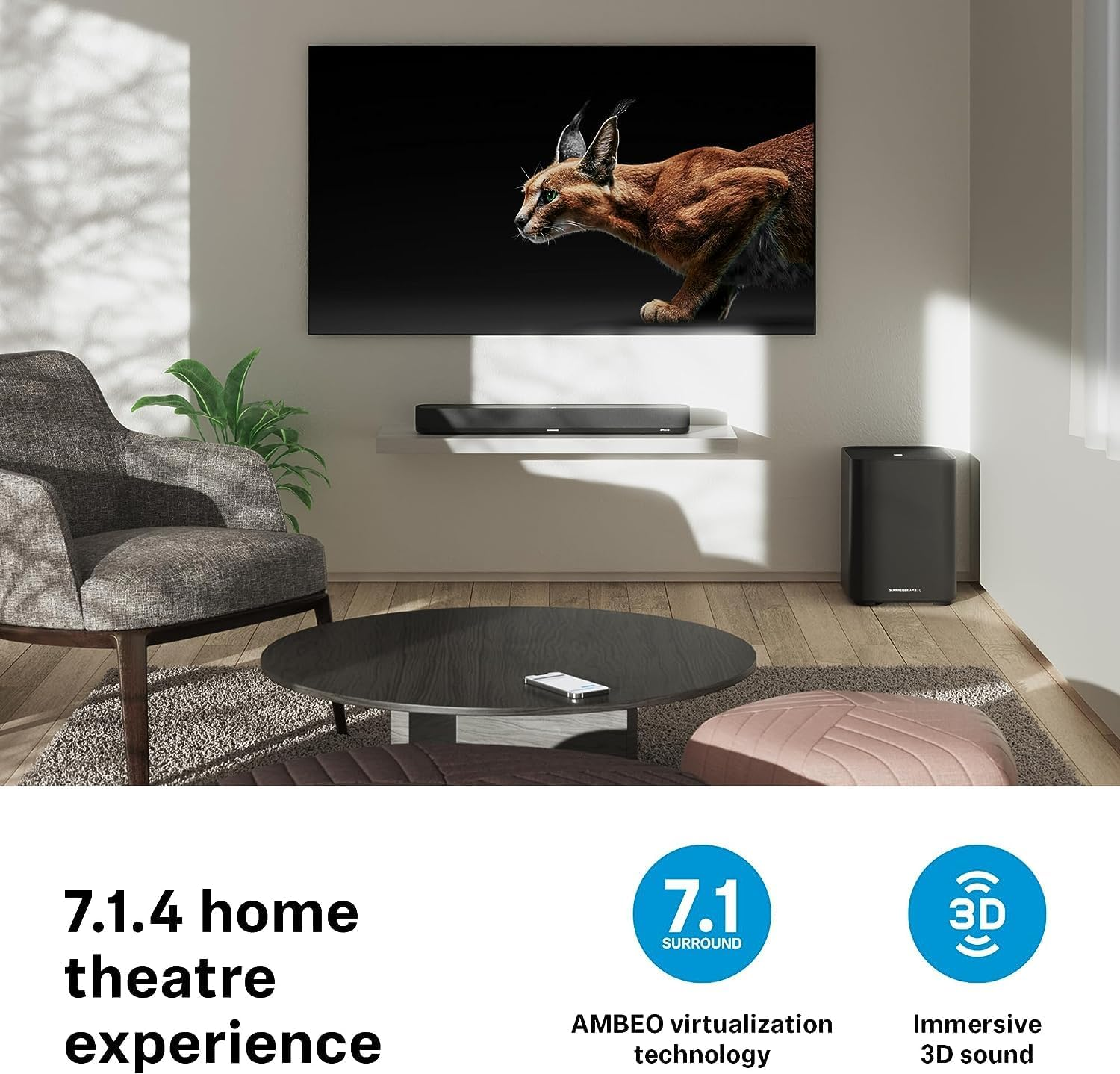 Sennheiser AMBEO Soundbar Mini - Immersive 3D Audio for TV, Movies, and Music - Compact Device with Powerful Adaptive Features, Multiple Connectivity and Intuitive Usage image number 5