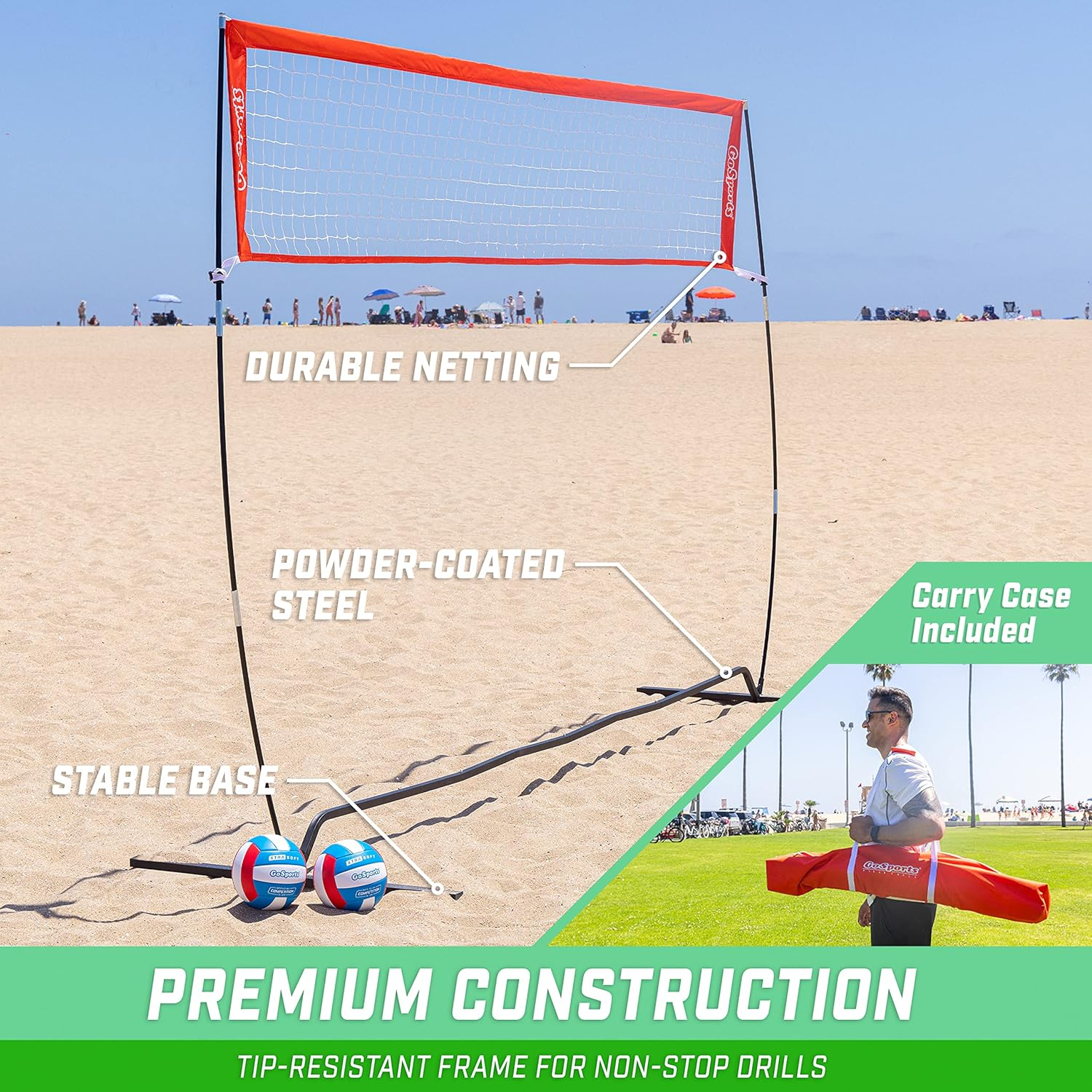 Gosports Freestanding Volleyball Training Net for Indoor or Outdoor Use - Instant Setup and Height Adjustable - 12 Ft or 20 Ft Sizes image number 4