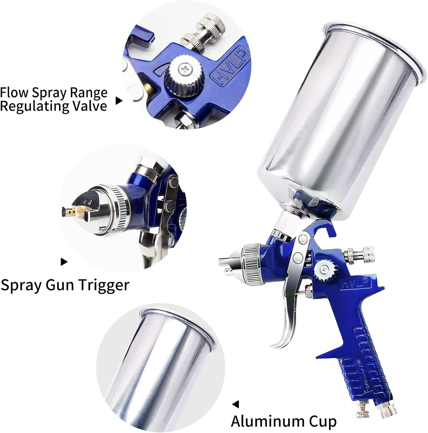 Automotive Paint Spray Gun Set, HVLP Gravity Feed Spray Gun with 1.4Mm 1.7Mm 2.0Mm Nozzles, Paint Gun with 1000Cc Aluminum Cup & Gauge for Auto Paint, Clear/Top Coat & Touch-Up (Blue-B) - Red-B image number 2
