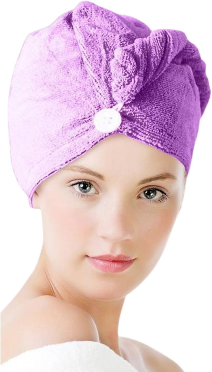 Leona Co Microfiber Hair Towel Wrap, Hair Turban Towel Super Absorbent Twist Dry Hair Caps with Buttons Bath Loop Fasten Salon Dry Hair Hat (Randomly Color) image number 2
