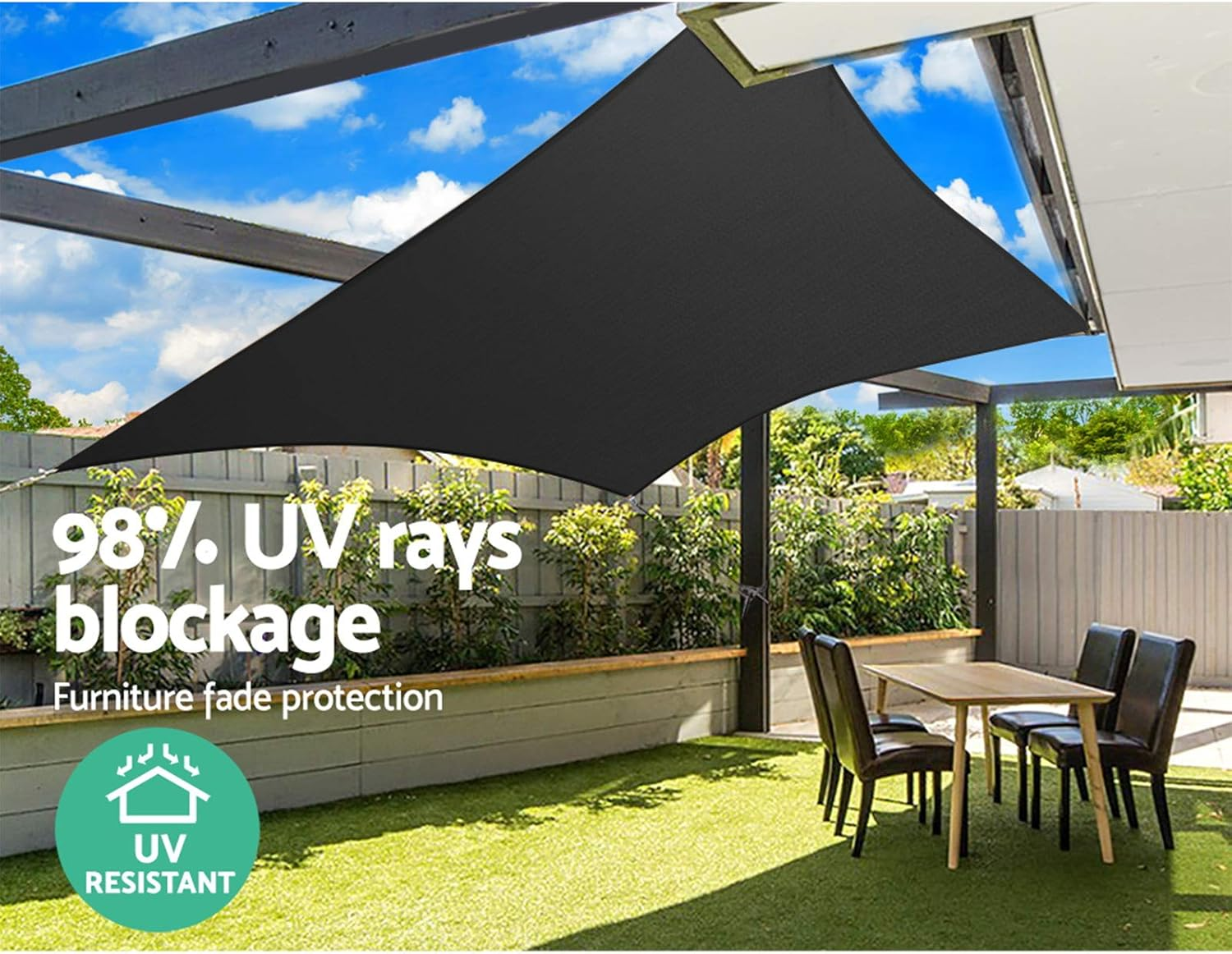 Instahut Shade Sail Rectangle 3 X 6M Sunshade Cloth Shadecloth Sun Block Outdoor Marquee Canopy Shelter Cover for Beach Pool Patio Backyard Lawn Garden Carport Fence Greenhouse, Black 98% UV Blockage image number 6