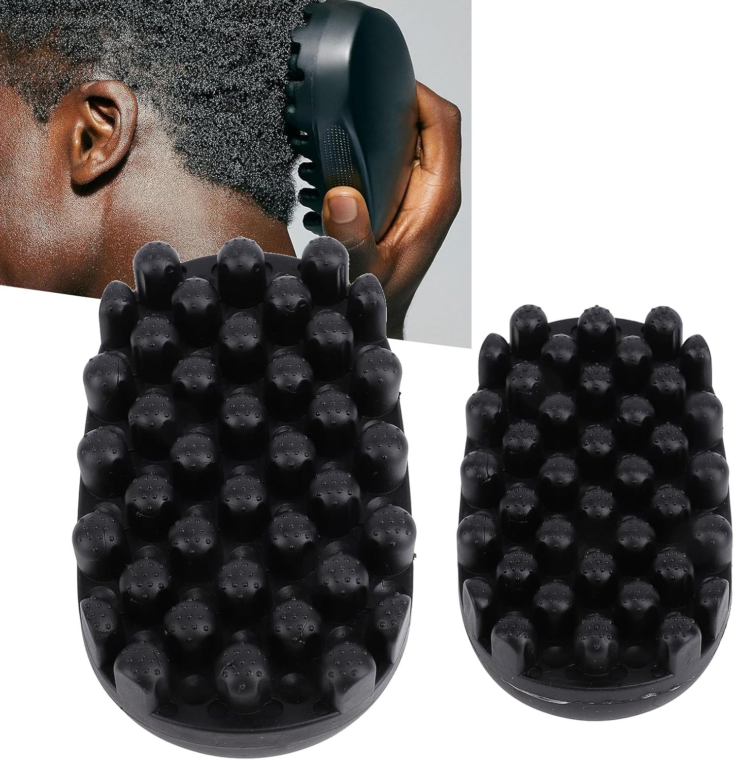 2Pcs Rubber Curling Hair Brush, Washable Twist Curl Comb Hair Styling Tool, Curl Brush with Pick Comb, Hair Twist Curling Comb for Curls, Small Holes Curler for Men Women image number 4