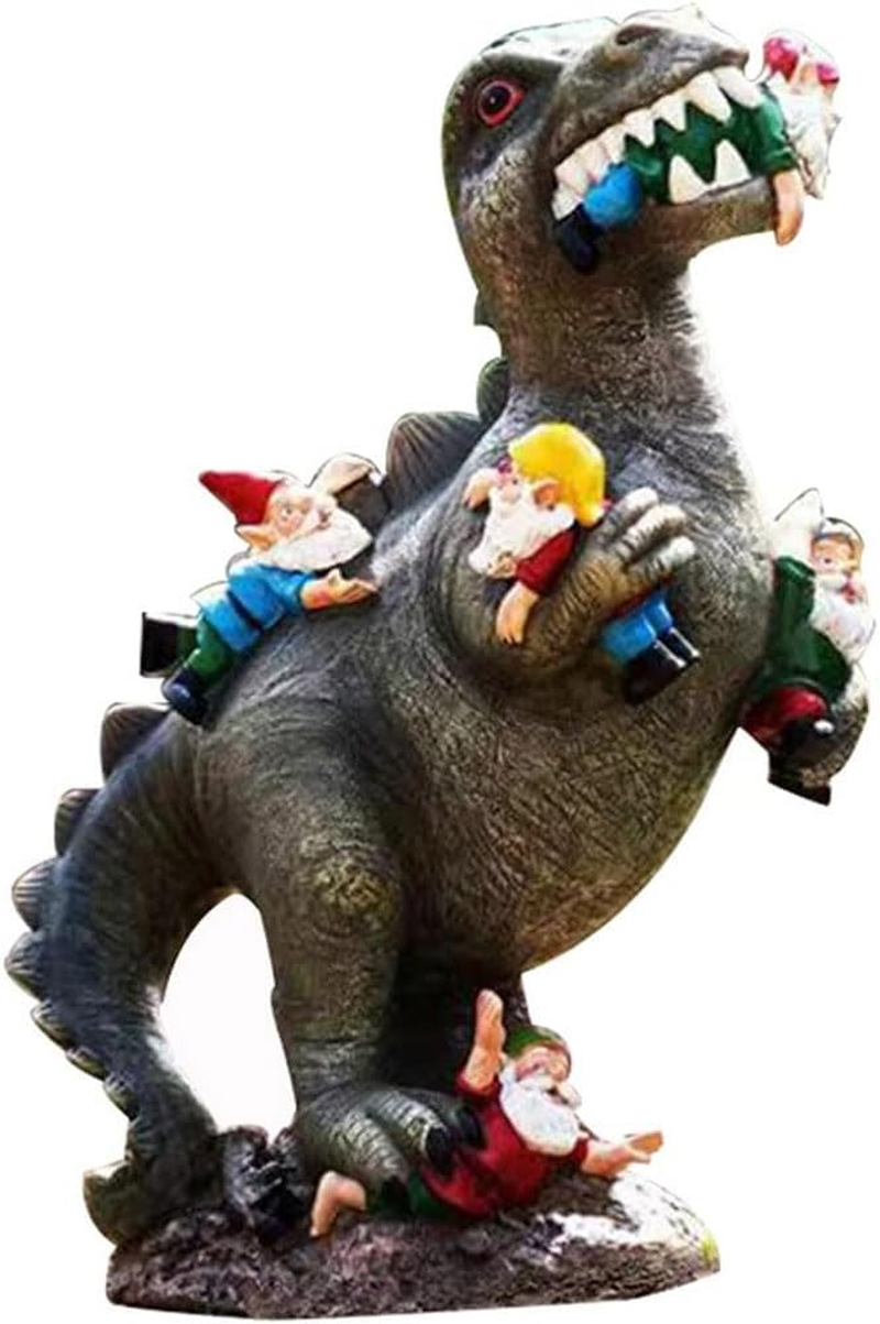 Funny Dinosaur Eating Gnomes Garden Statue &ndash; Outdoor Yard Gnome Decor, Lawn Ornament & Idea image number 2