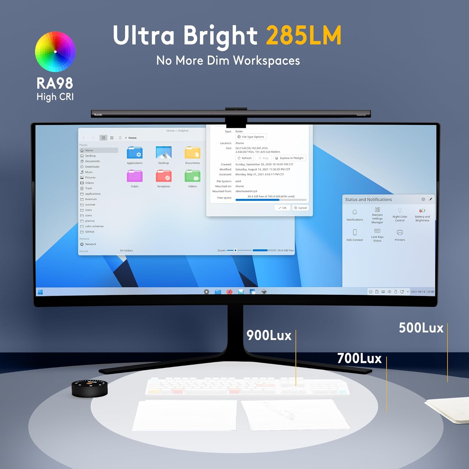 Quntis Screen Light Bar, Radar Motion Sensor & Camera Base, Remote Control Monitor Lamp with 5 Colors & Dimming, 52Cm Eye-Care Desk Lamp for Gamer Designer Home Office, Fit Curved & All Screens image number 5