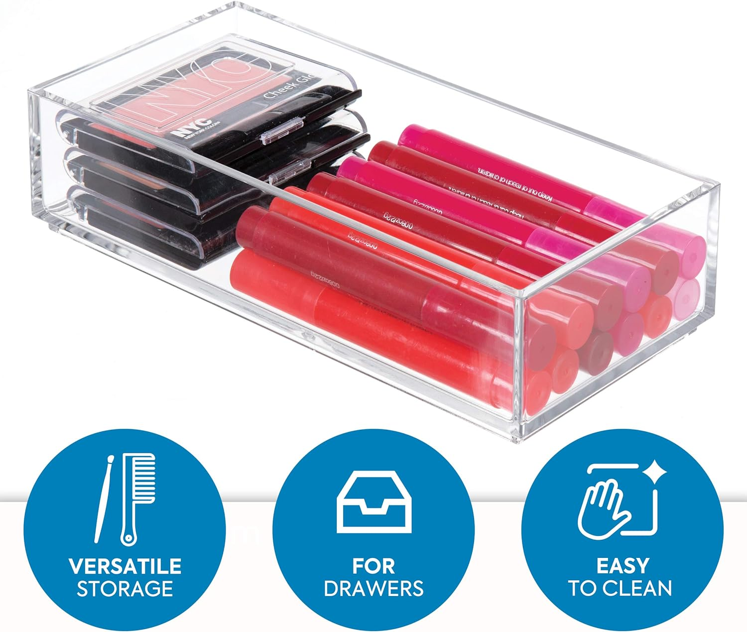 Interdesign Clarity Cosmetic Drawer Organizer for Vanity Cabinet to Hold Makeup, Beauty Products - 4" X 8" X 2", Clear image number 1