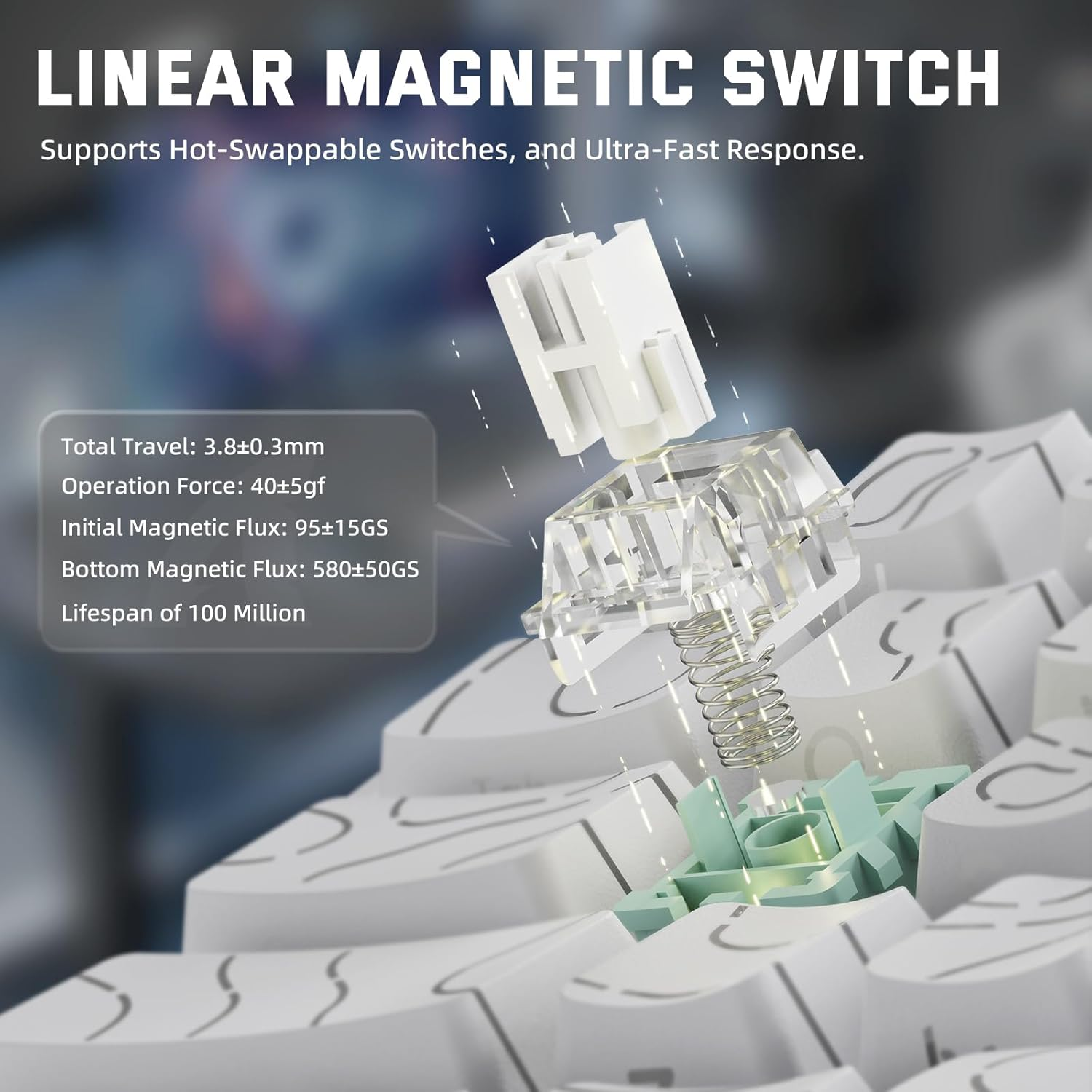 ATTACK SHARK X68 PRO HE Wireless Rapid Trigger Gaming Keyboard with Adjustable Actuation,8K Polling Rate,Hall Effect Magnetic Switch,Hot-Swap,Rgb Backlit,Bt/2.4Ghz/Wired,For FPS Games-White - Black image number 5