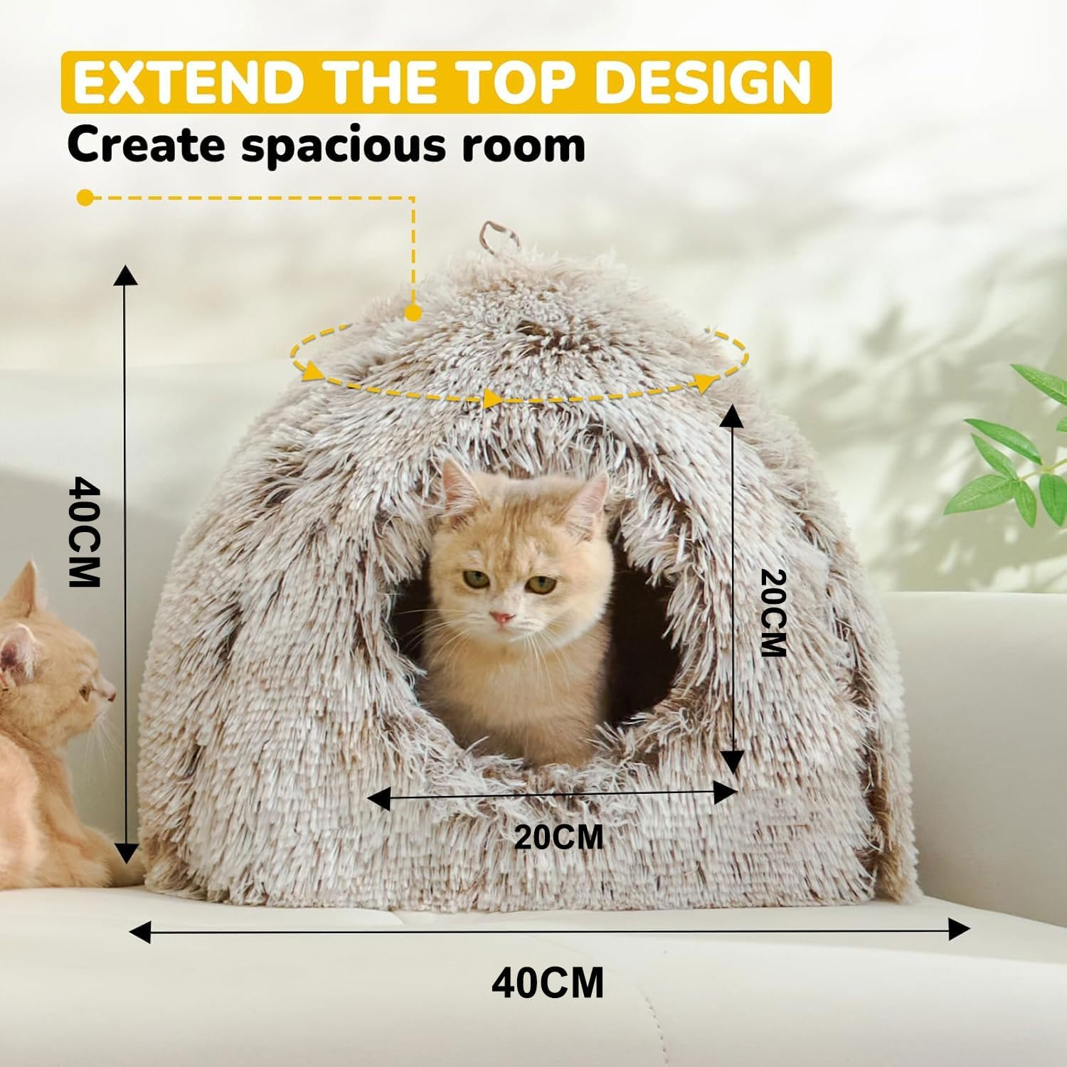 Cat Bed, Cats Cave for Indoor Cats, Soft Cat Dome,Self-Warming 2 in 1 Foldable Pet House with Washable Cushioned Pillow Calming Fluffy Dog Beds for Small Dogs with Anti-Slip Bottom(Brown)