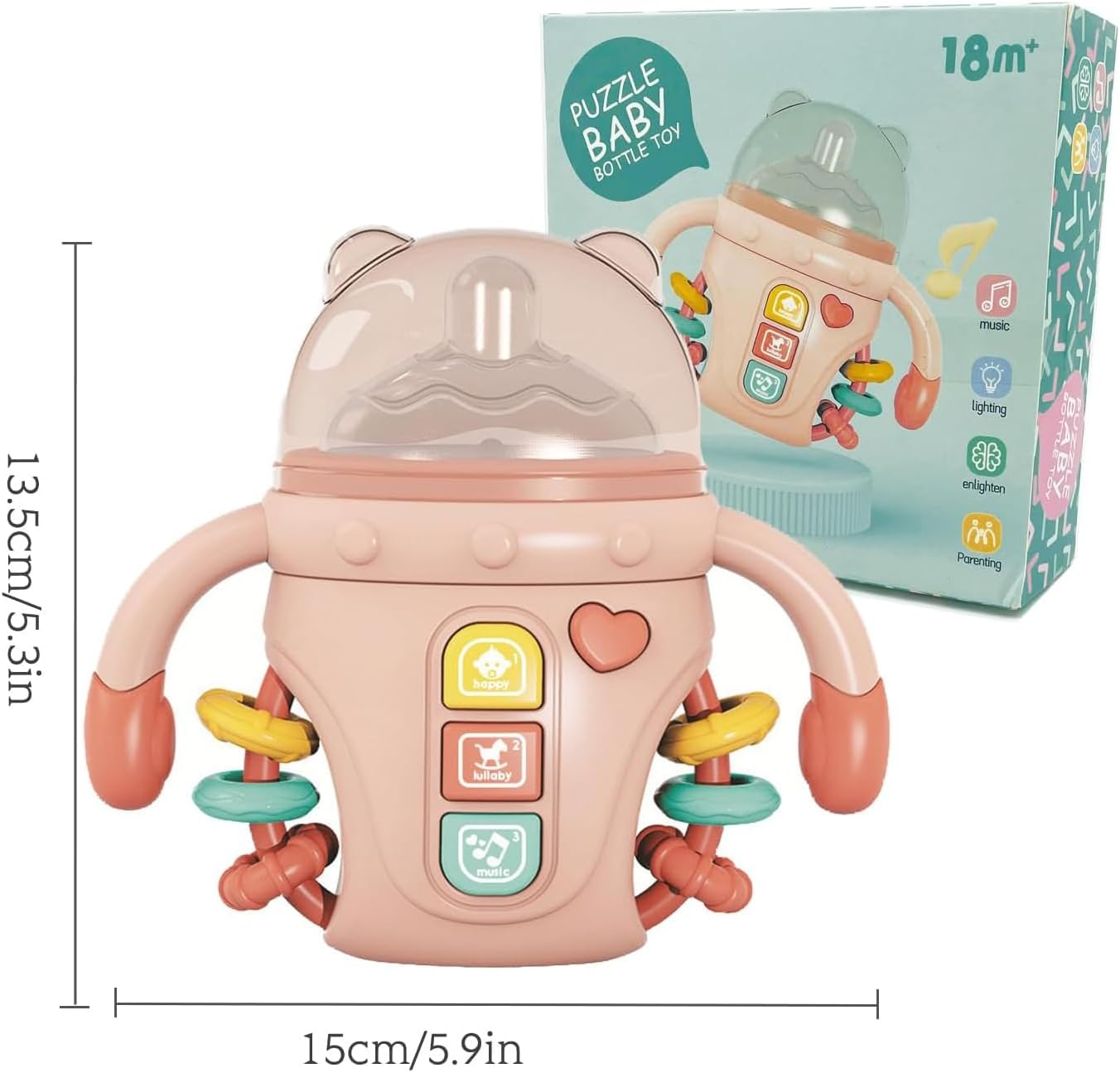 TUNJEJINY Baby Toys for 18 Months Old, Baby Musical Toys Montessori Sensory Learning Toy with Music and Lights, Rattles Grasping Shaker Toy for 18 Months+ Toddler Boys Girls (Pink) image number 5