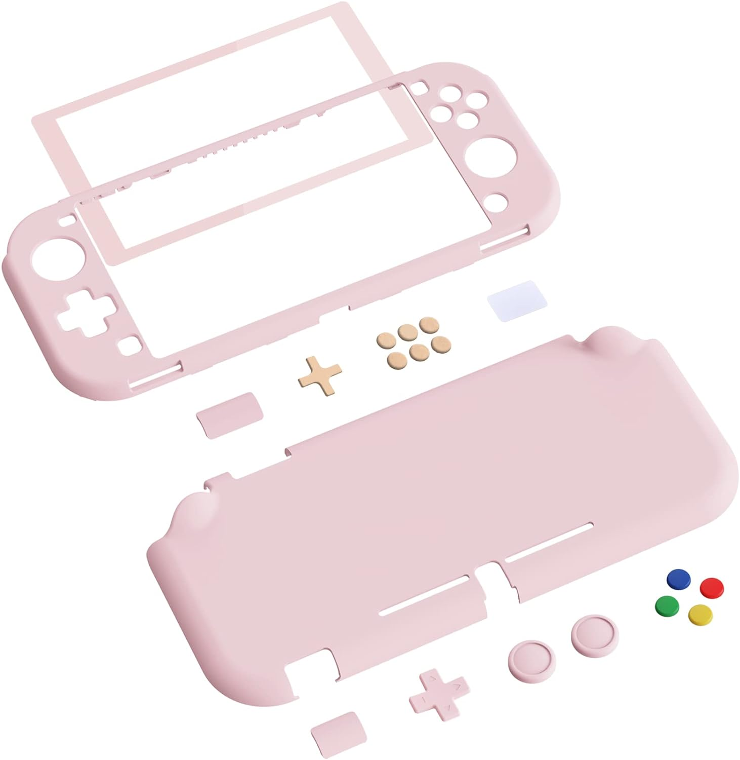 Extremerate Playvital Protective Grip Case for Nintendo Switch Lite, Cherry Blossoms Pink Hard Cover Protector for Nintendo Switch Lite - 1 X White Border Tempered Glass Screen Protector Included