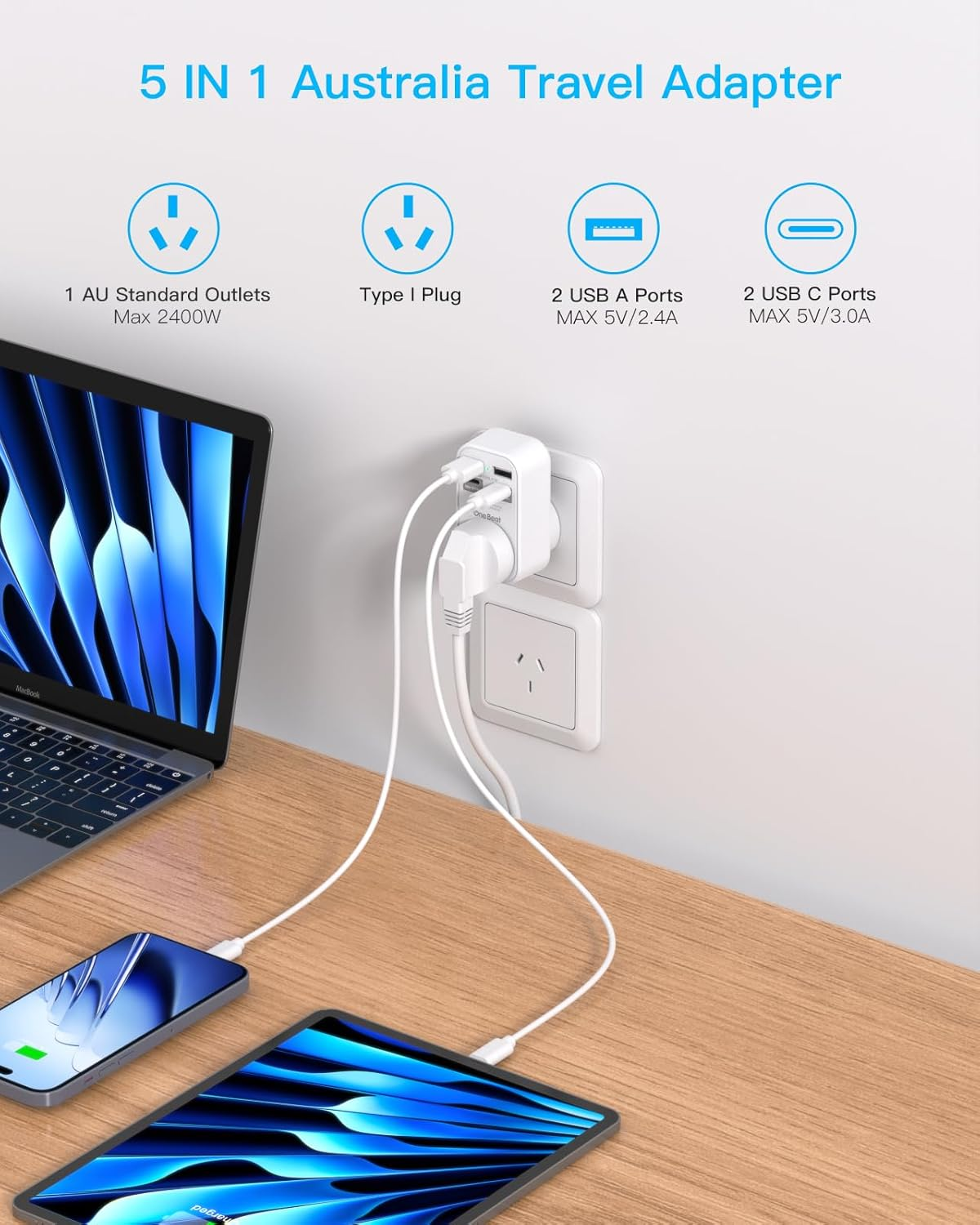 Power Board, Power Strip with 4 USB Ports (2 USB C), No Cord Extension Cord, Travel Power Plug, Travel Adapter, USB C Wall Plug, Cruise Essentials for Home, Office, Bedroom, Travel Accessories(Type I) image number 4